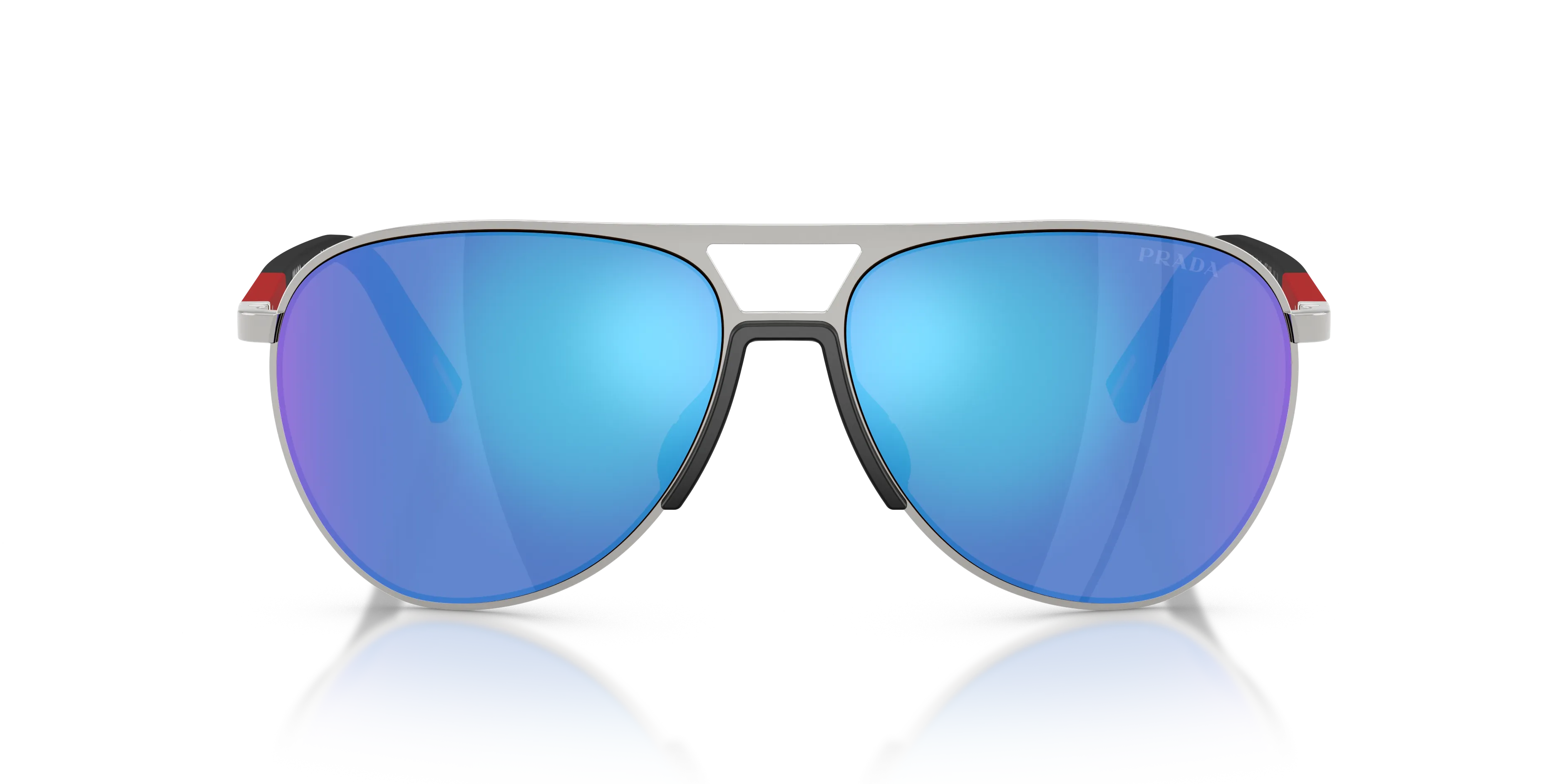 Prada Linea Rossa PS 53ZS 1BC08R Occhiali da sole Metallo Argento Verde Pilot Specchiate - immagine 3