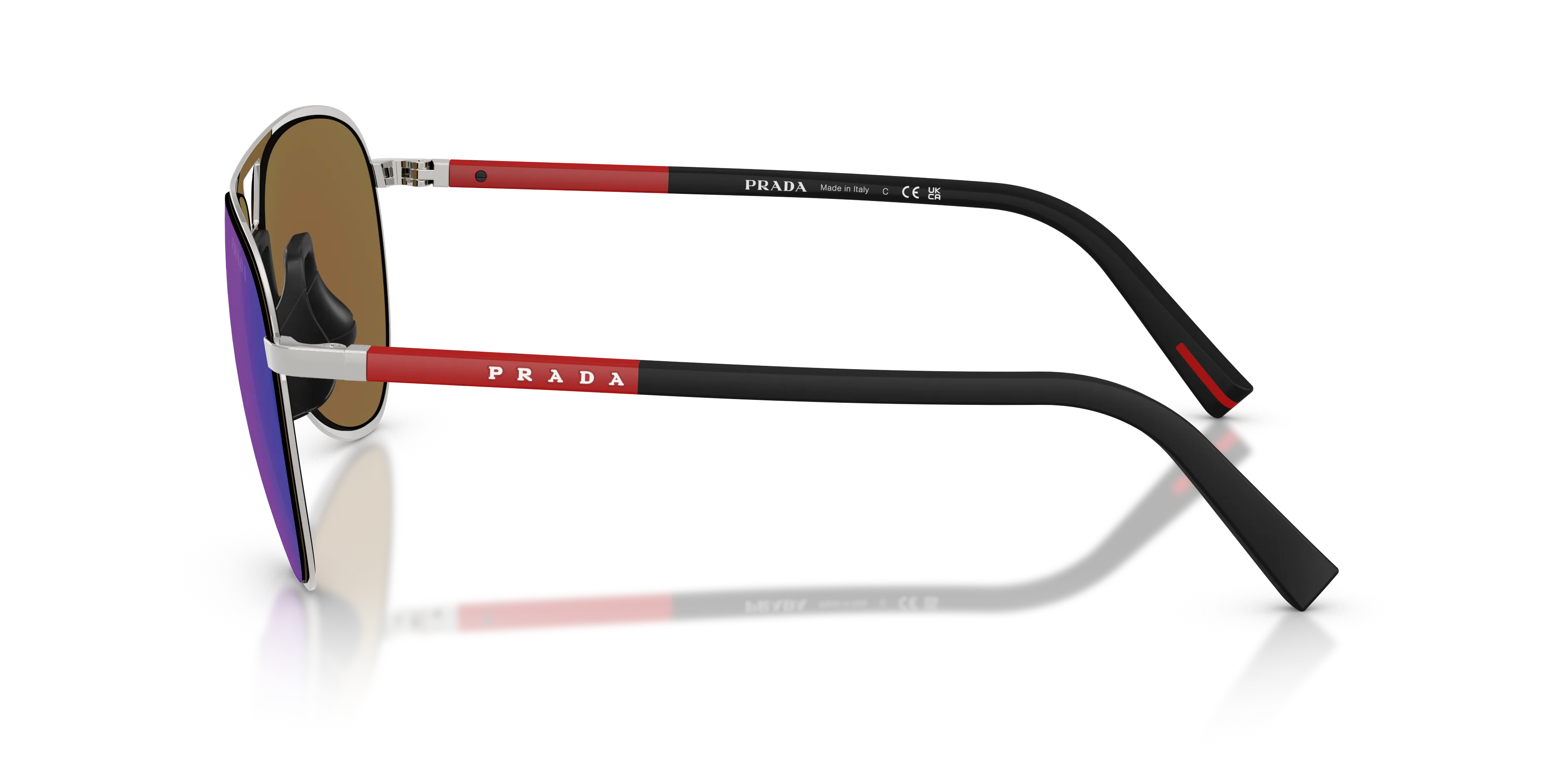 Prada Linea Rossa PS 53ZS 1BC08R Occhiali da sole Metallo Argento Verde Pilot Specchiate - immagine 4