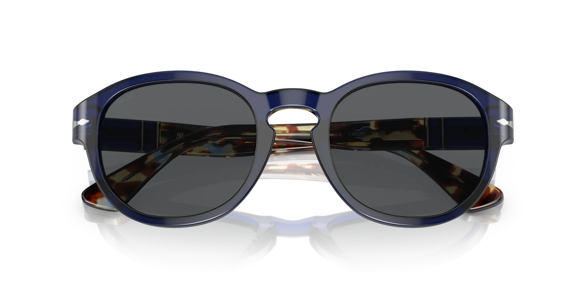 Persol PO3304S 1183B1 Occhiali da sole Acetato Blu Grigio Rotonda Normale - immagine 2