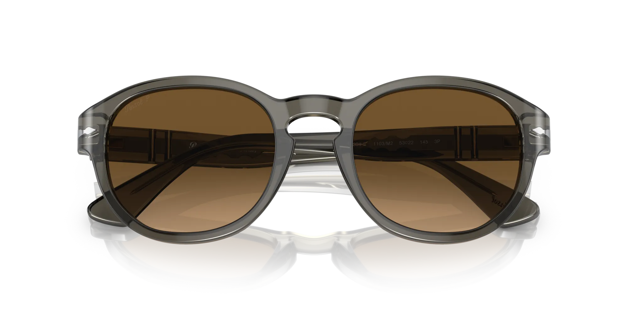 Persol PO3304S 1103M2 Occhiali da sole Acetato Grigio Marrone Rotonda Polarizzata - immagine 2