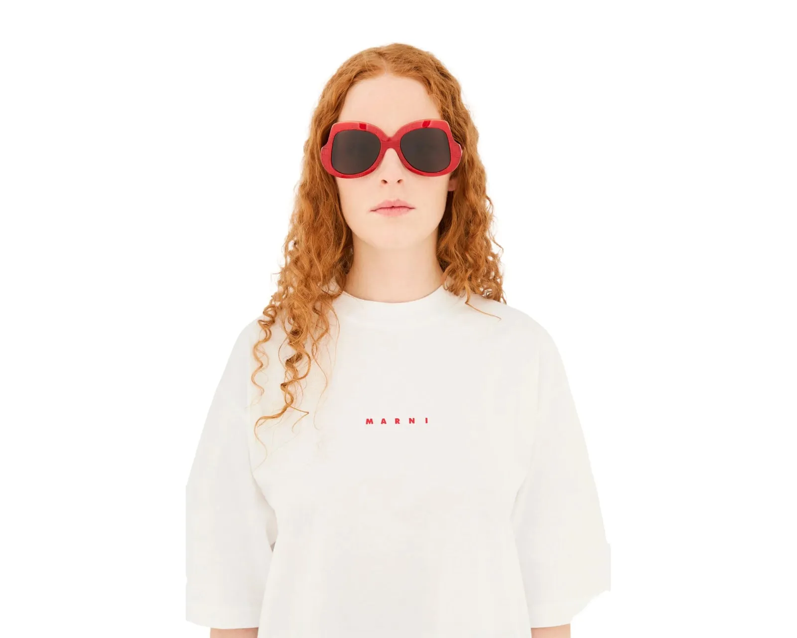 Marni PS8 Quelyfish Red Comb Occhiali da sole Acetato Rosso Nero Geometrica - immagine 4