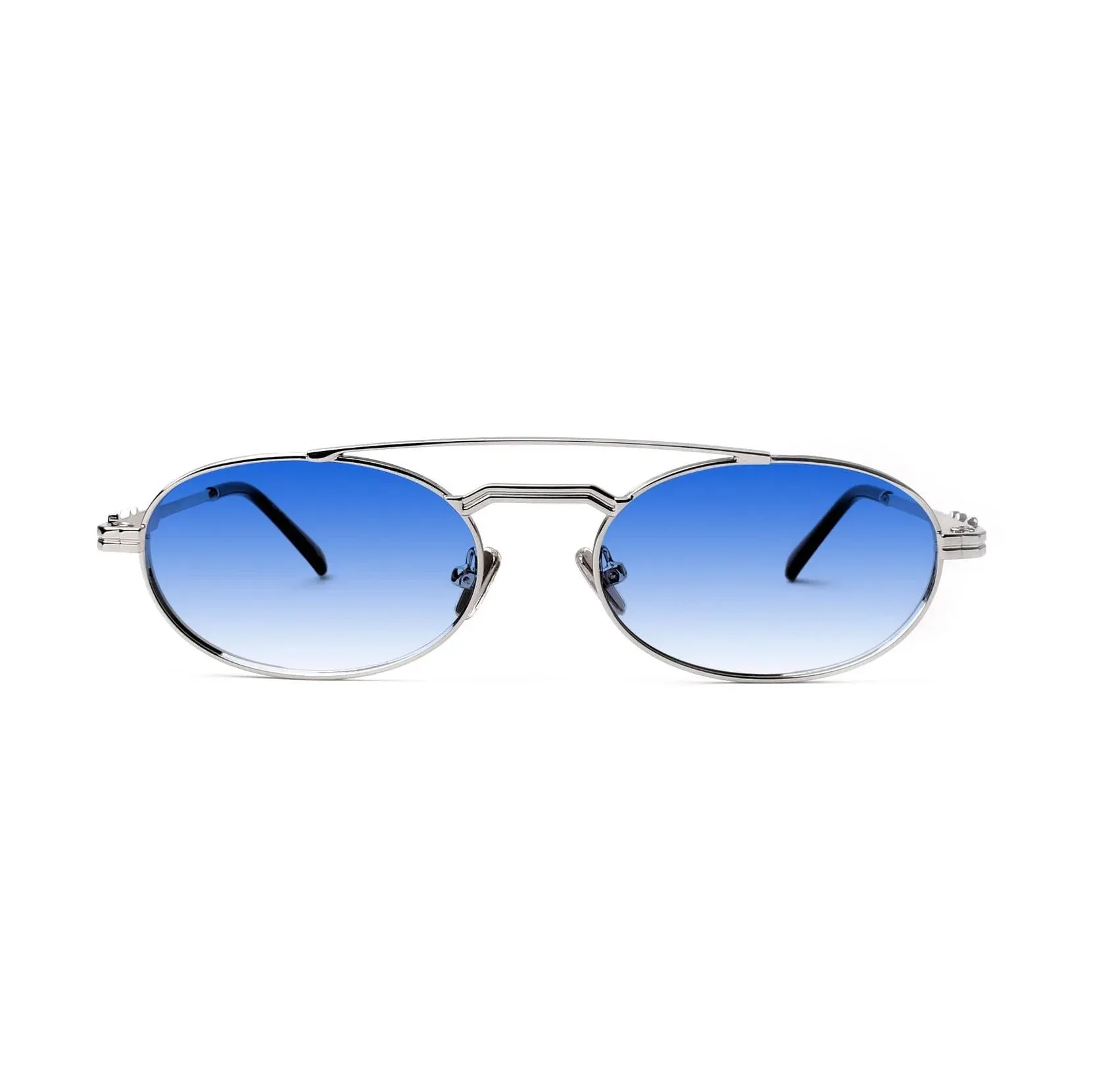 XLAB Viktor Occhiali da sole Metallo Argento Azzurro Rotonda Normale Sfumato - immagine 2