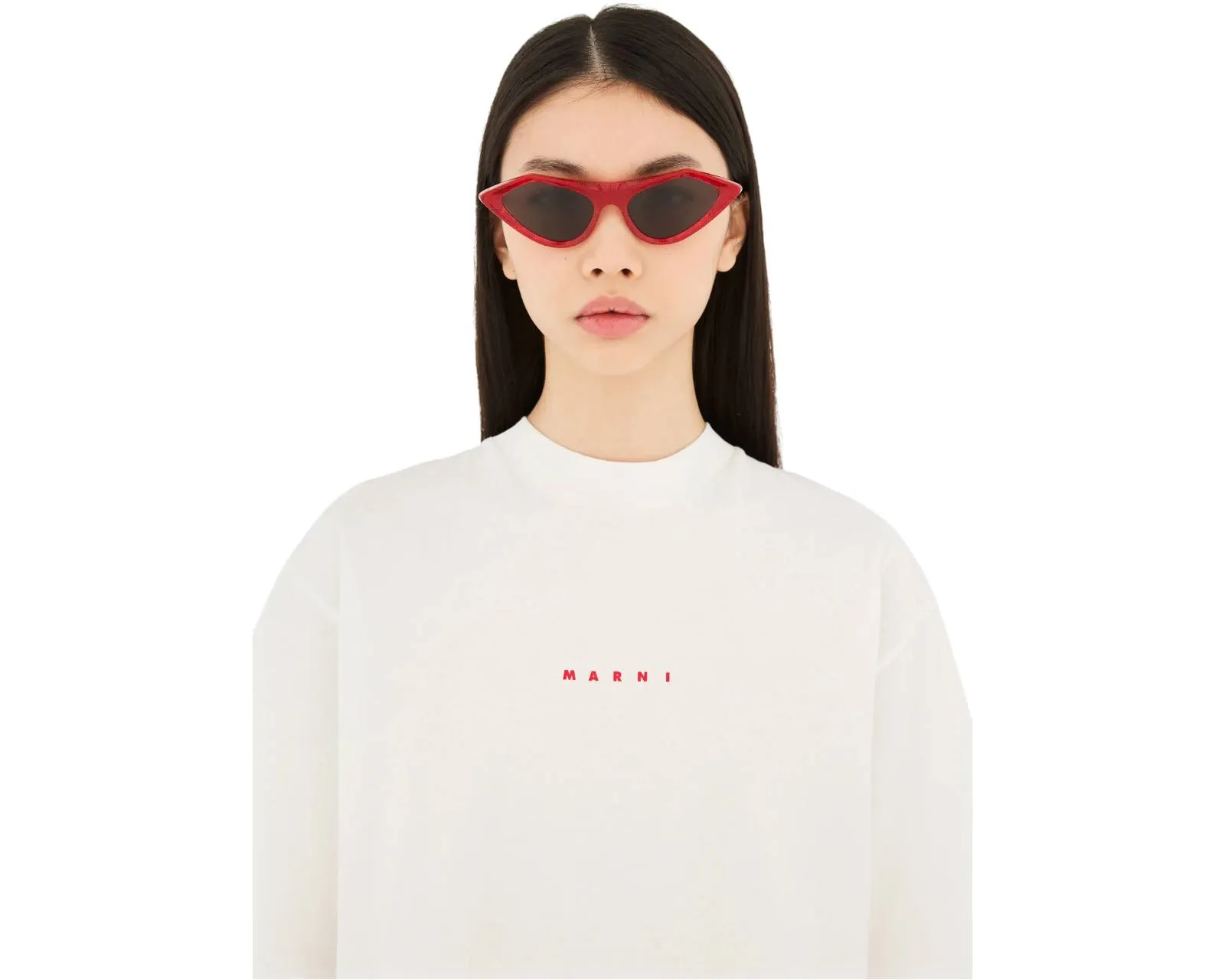 Marni LRE Tikbarri Red Comb Occhiali da sole Acetato Rosso Nero Cat Eye - immagine 4