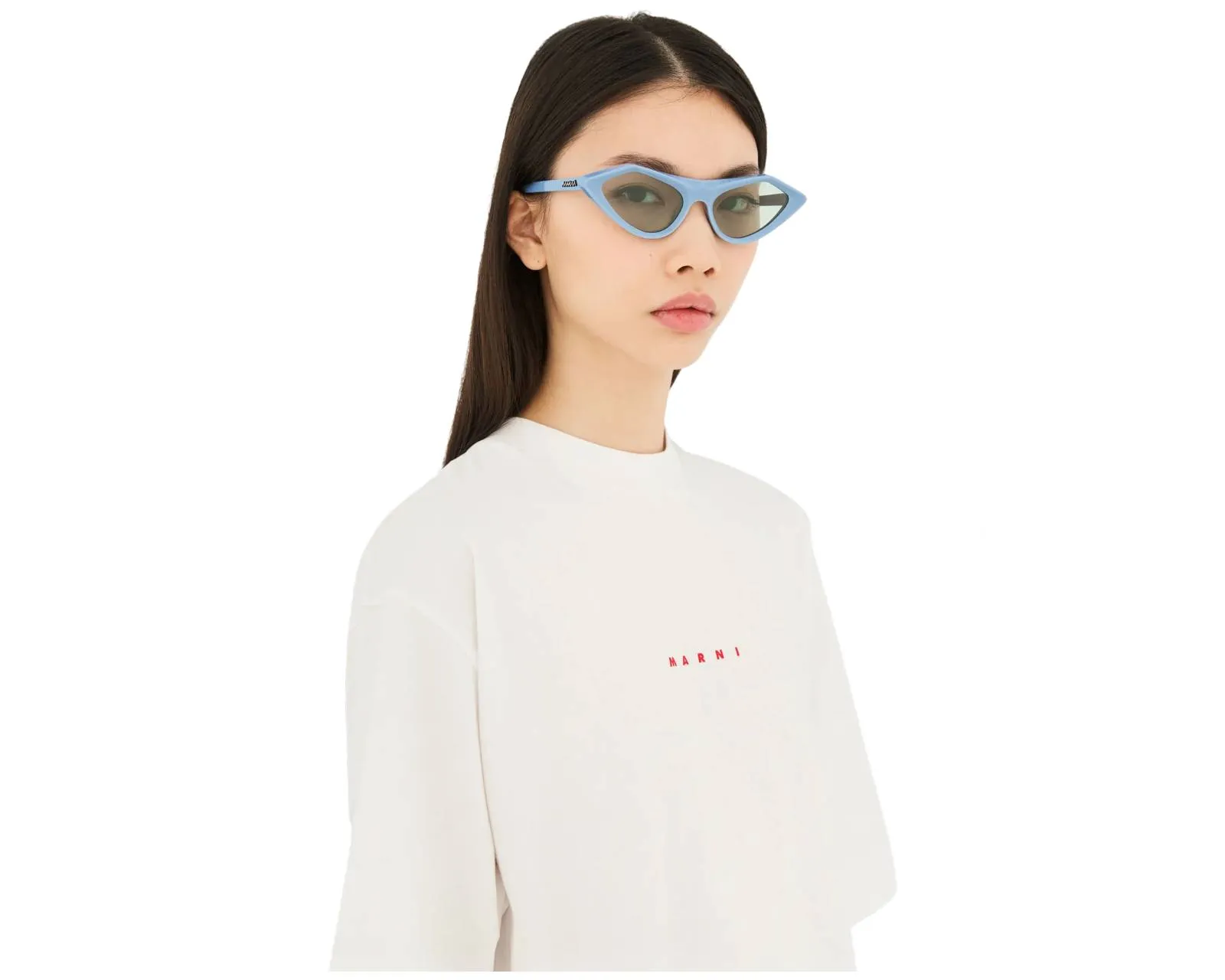 Marni O4H Tikbarri Light Blue Occhiali da sole Acetato Azzurro Verde Cat Eye - immagine 3