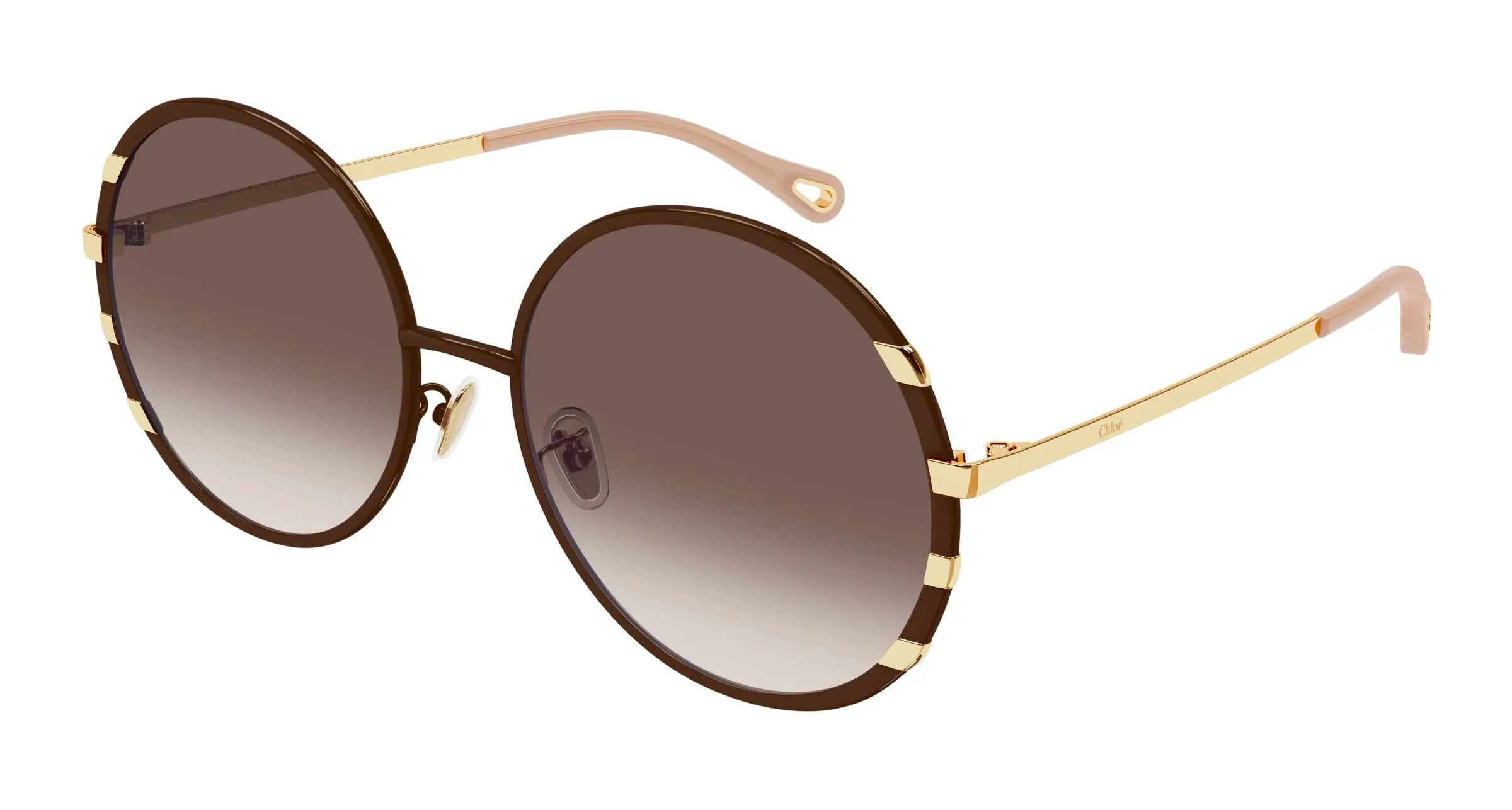 Chloé CH0144S 001 Occhiali da sole Metallo Marrone Marrone Rotonda Sfumato - immagine 1