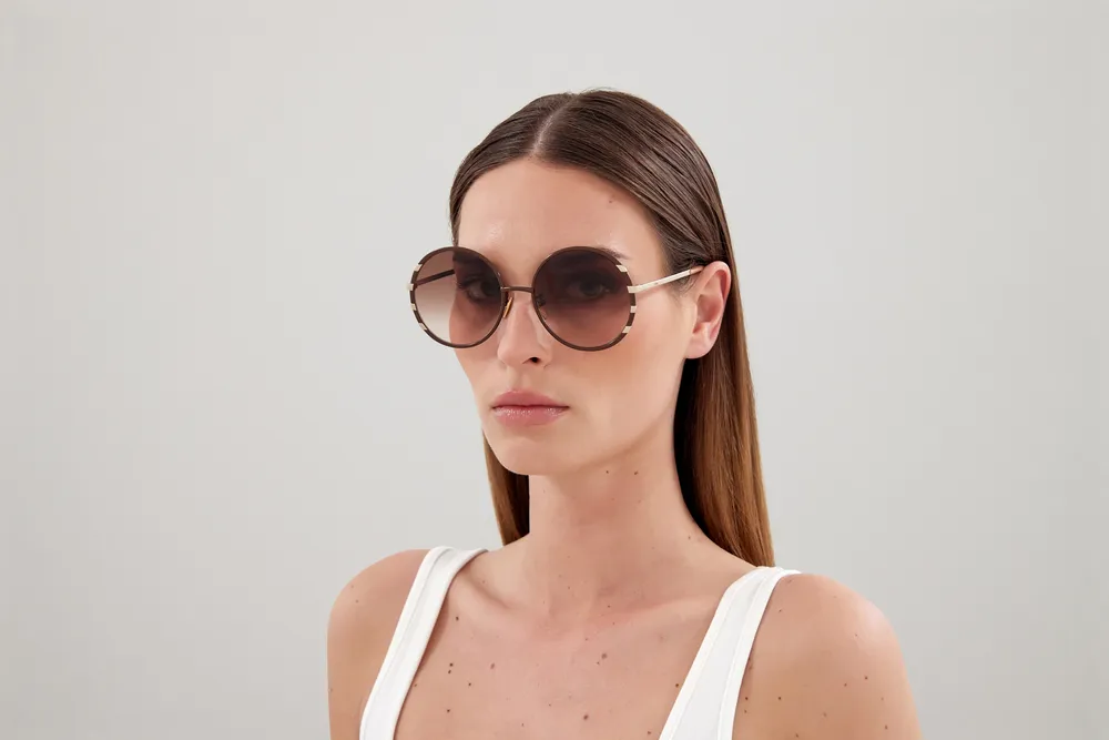 Chloé CH0144S 001 Occhiali da sole Metallo Marrone Marrone Rotonda Sfumato - immagine 4