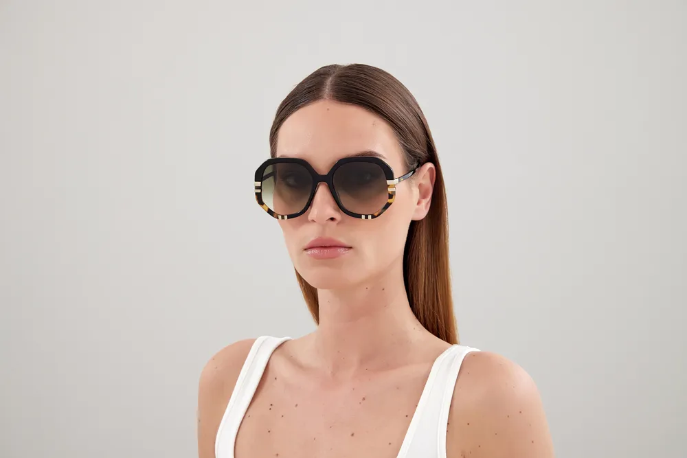 Chloé CH0105S 006 Occhiali da sole Acetato Nero Verde Geometrica Sfumato - immagine 4