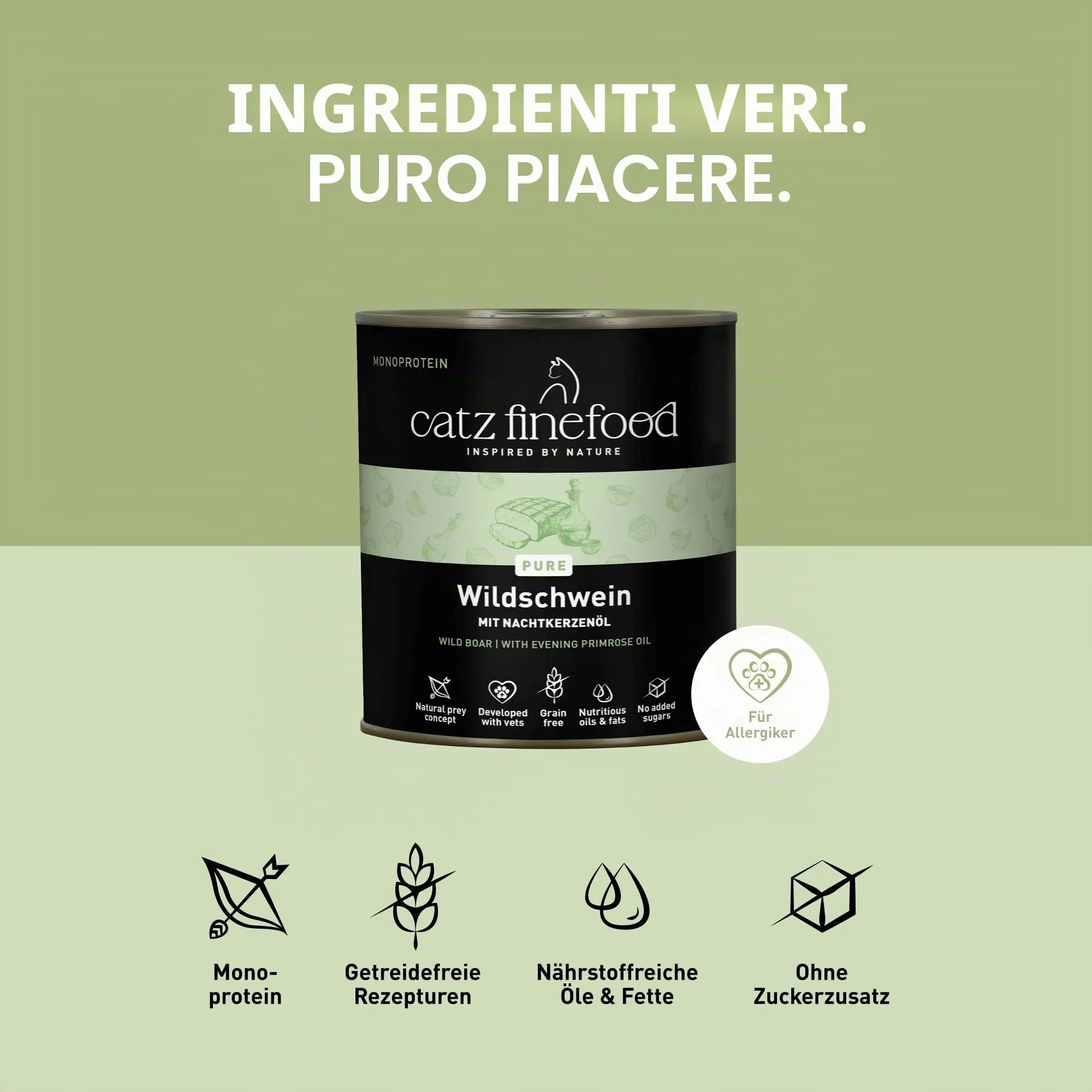 catz finefood Purrrrr - Cibo monoproteico per gatti bagnato N° 109, per gatti sensibili alla nutrizione, 70% carne, 6 barattoli da 800 g - immagine 6