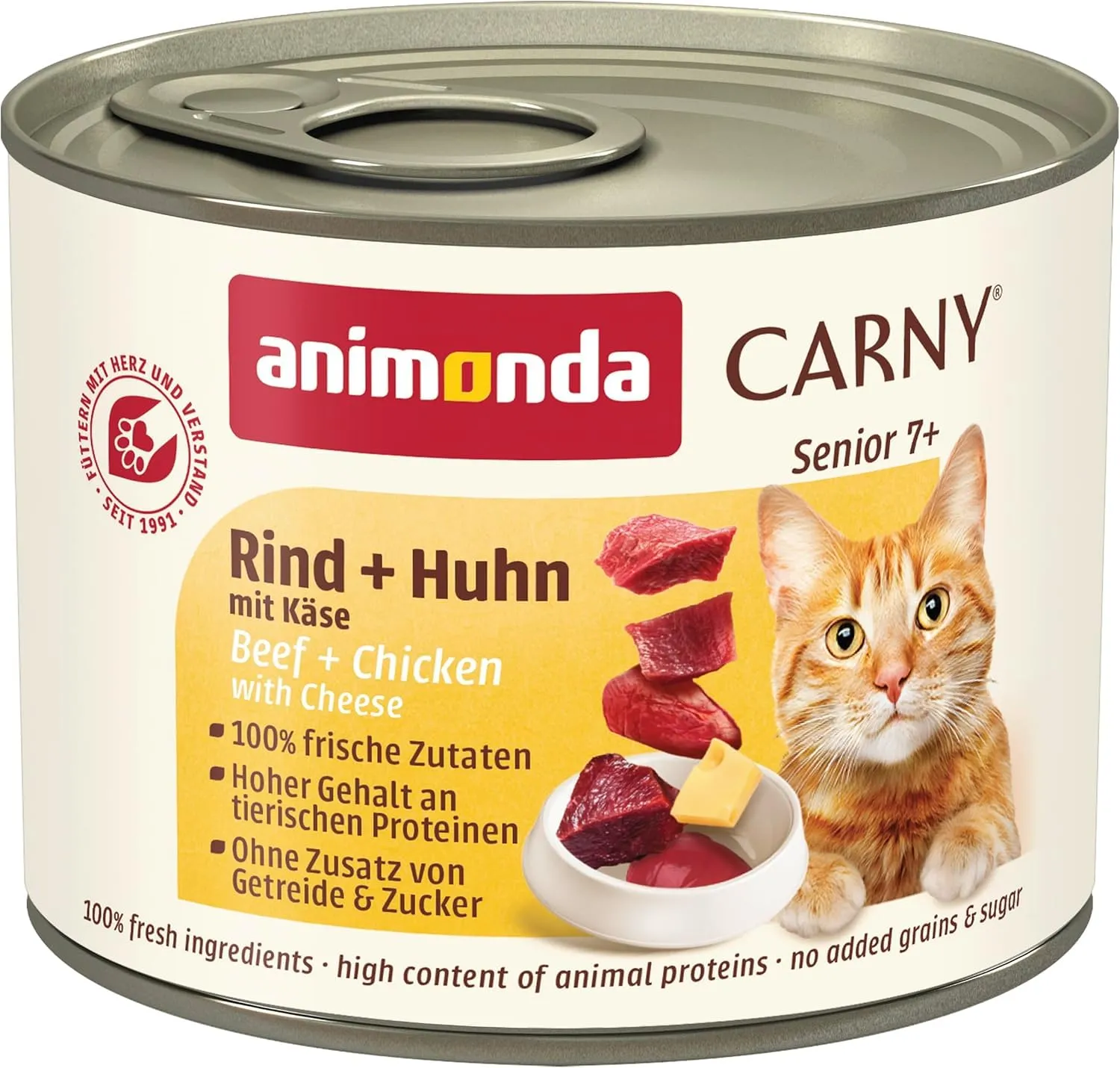 animonda Carny Senior, cibo umido per gatti, bagnato per gatti da 7 anni, Manzo + Pollo con Formaggio 6 x 200 g - immagine 1