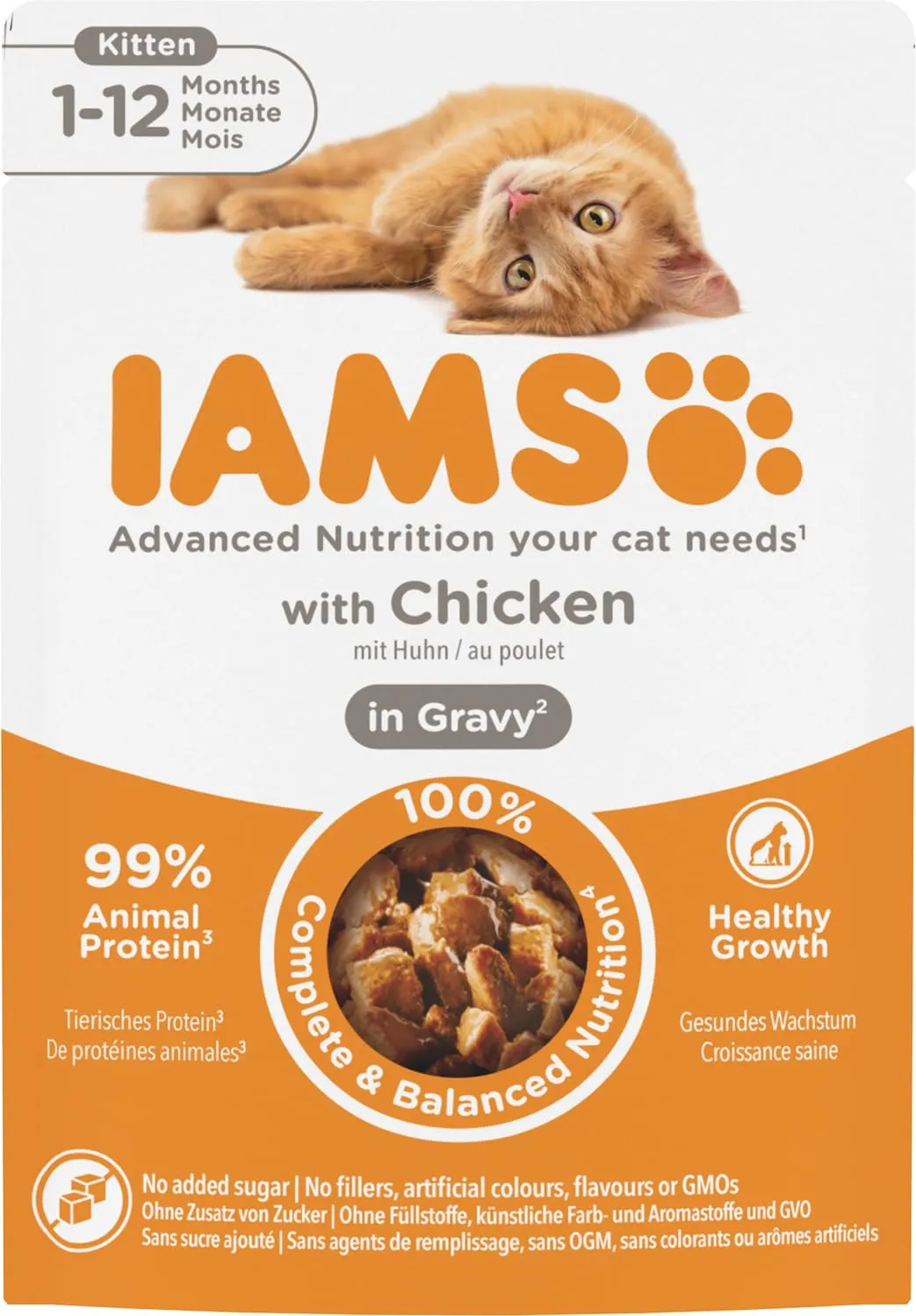 IAMS Delights Kitten - Cibo umido per gattini con pollo in salsa, 24 x 85 g - immagine 1