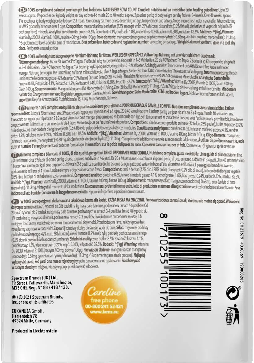 IAMS Delights Kitten - Cibo umido per gattini con pollo in salsa, 24 x 85 g - immagine 2
