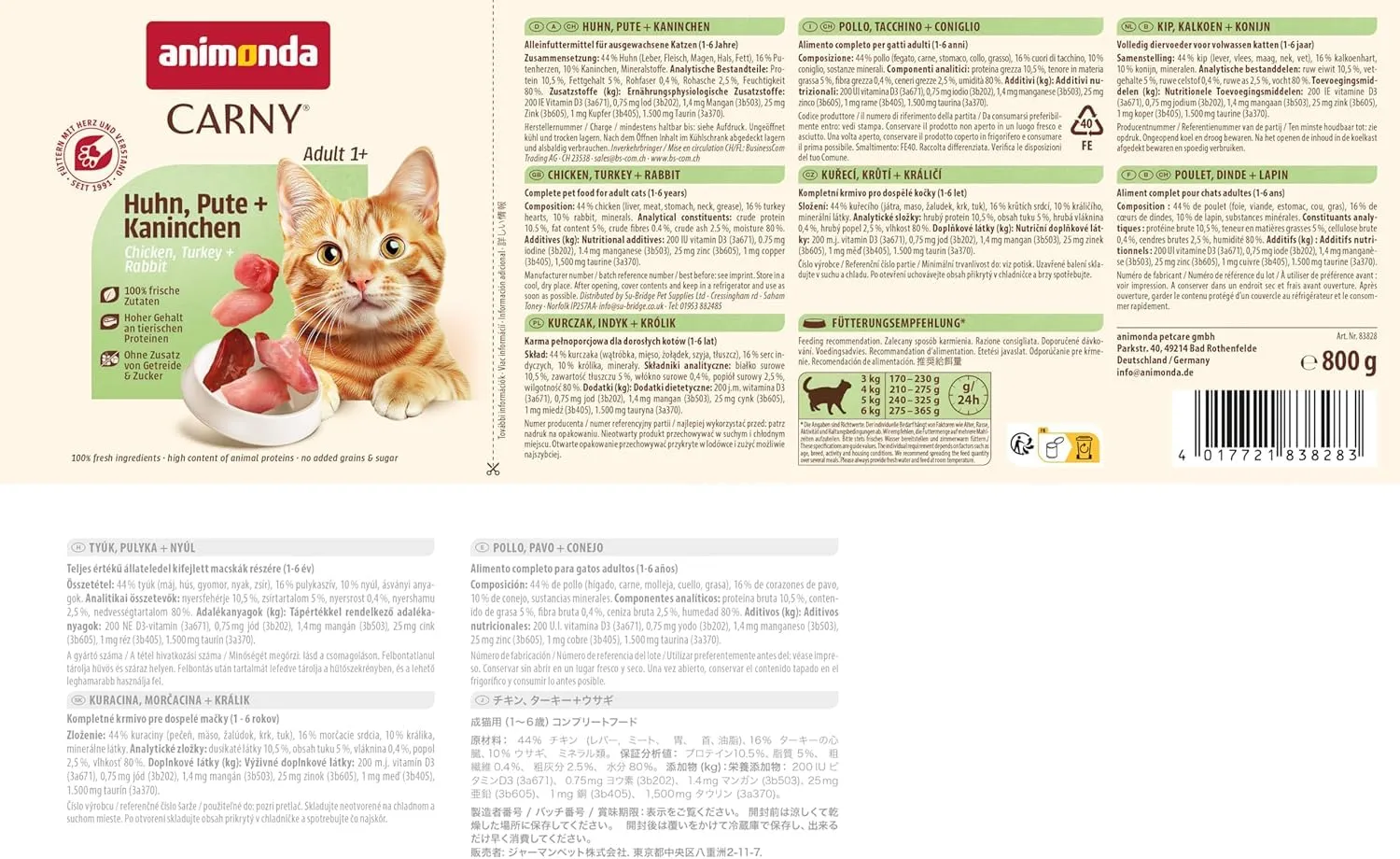 animonda Carny Adult, cibo umido per gatti, Pollo, Tacchino + Coniglio 6 x 800 g - immagine 4