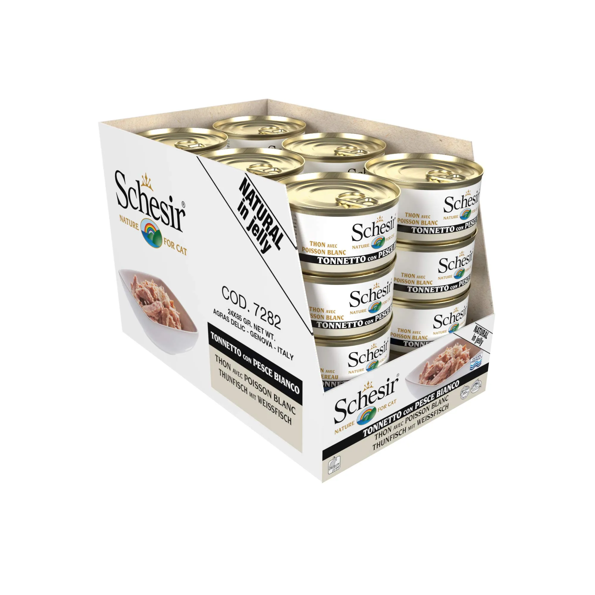 Schesir, Cibo Umido per Gatti Adulti al Gusto Tonnetto con Pesce Bianco, Filetti in Morbida Gelatina - Totale 2,04 kg (24 Lattine da 85 gr) - immagine 3