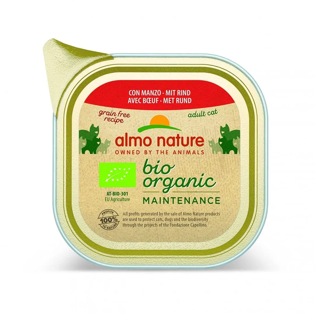 Almo Nature Bio Organic - Cibo Umido per Gatti Adulti al Manzo - 100% Biologico, Senza OGM e Conservanti - 85g, Confezione da 19 - immagine 1