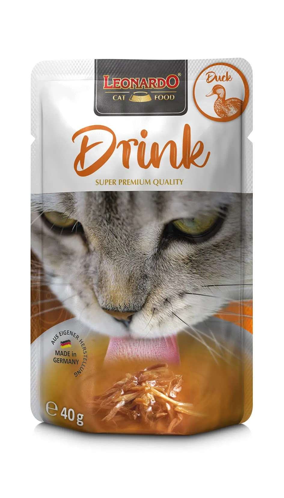 LEONARDO Drink Duck [20x40g Drink con anatra] Bevanda per gatti | Brodo di carne senza cereali con strisce di carne | Alimento complementare per gatti - immagine 2