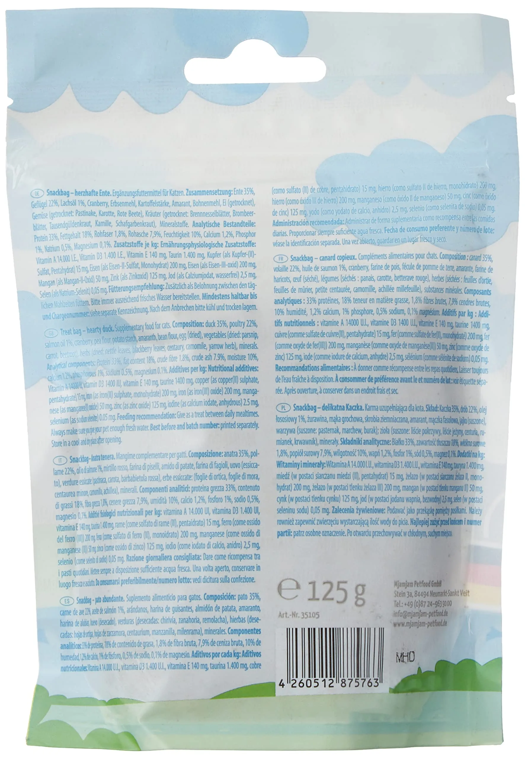 MjAMjAM - snack premium per gatti - sacchetto snack - anatra abbondante, confezione da 1 (1 x 125 g), naturale senza conservanti sintetici - immagine 2