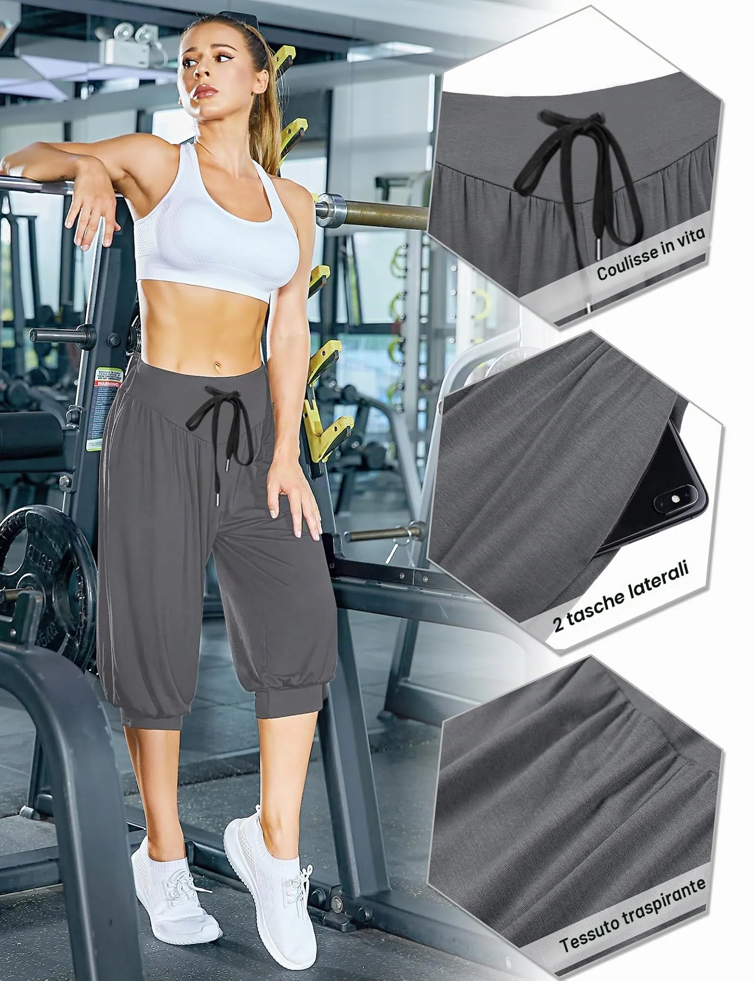 Terecey Pantaloni Harem Donna Modale Vita Alta Coulisse Gamba Ampia - immagine 7