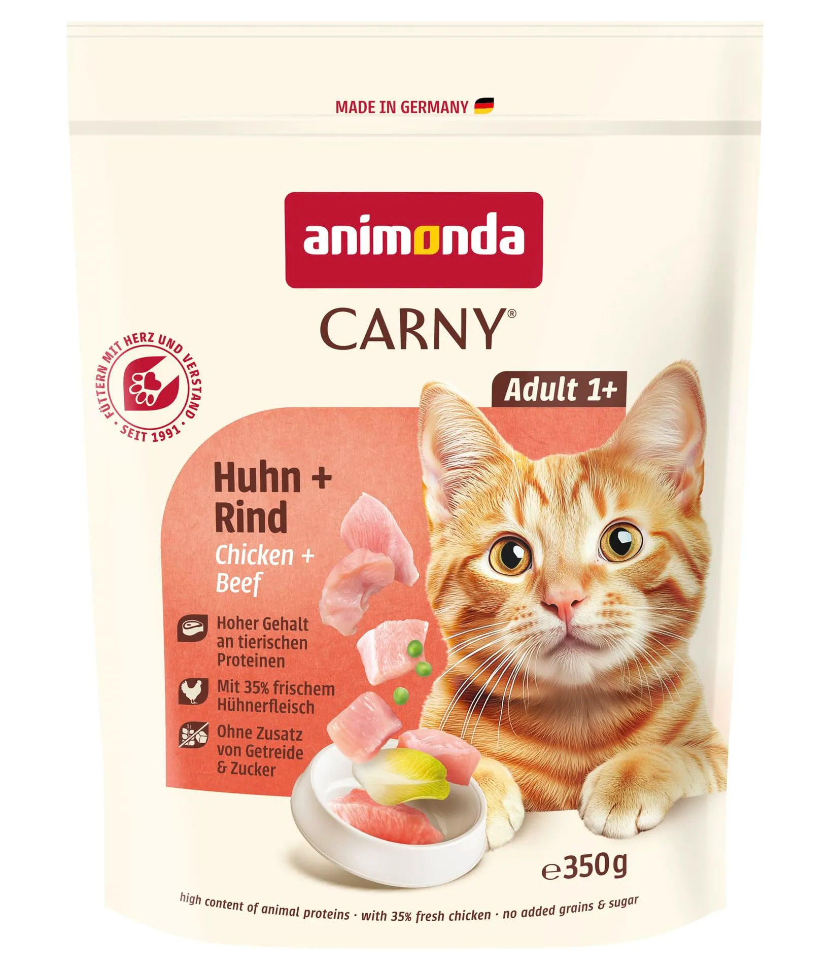 animonda Carny Adult, Croccantini Gatto, senza zucchero e senza cereali, Pollo + Manzo 350 g - immagine 1