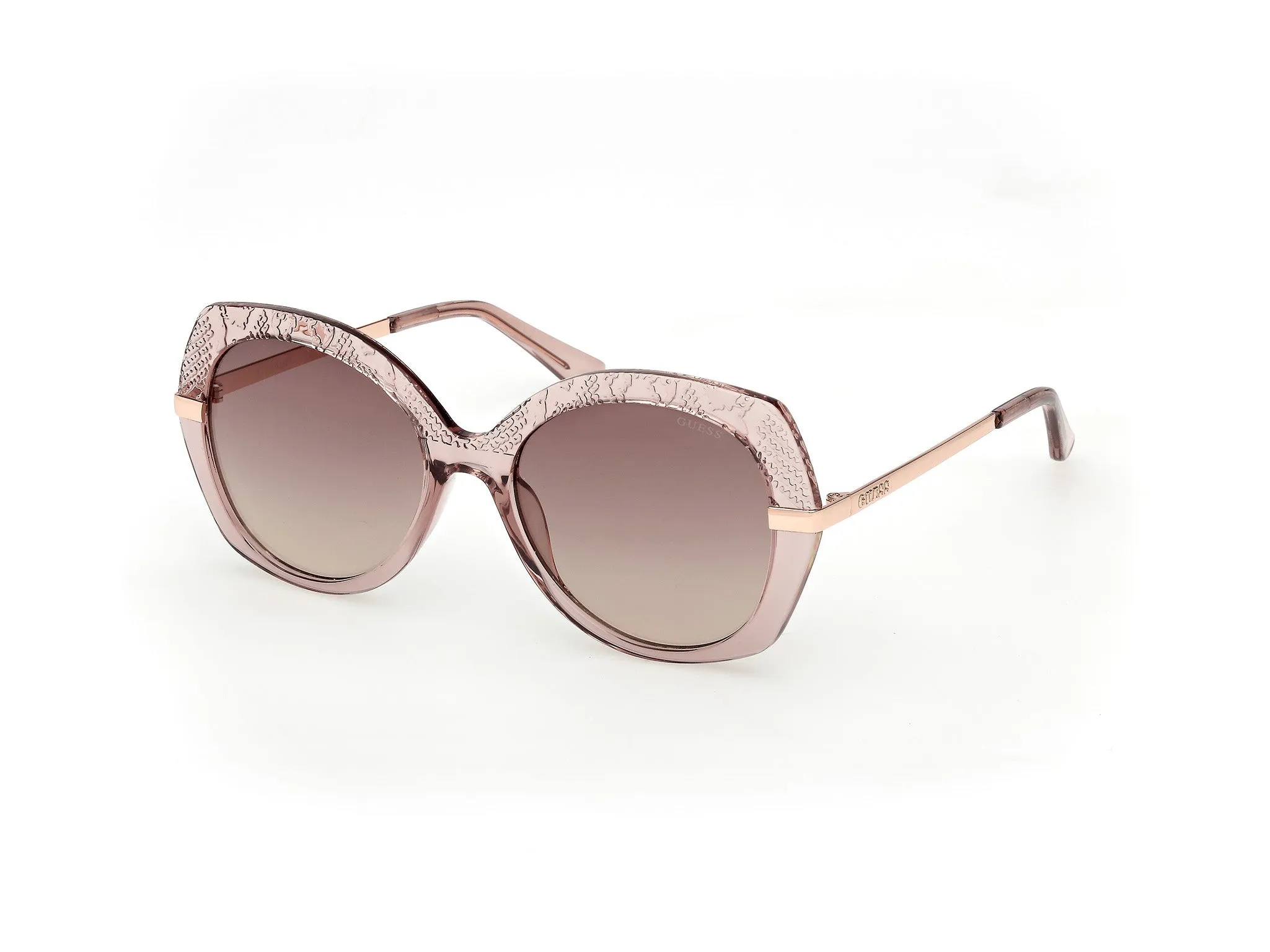 Guess GU00215 57F Occhiali da sole Iniettato Beige Marrone Rotonda Normale - immagine 1