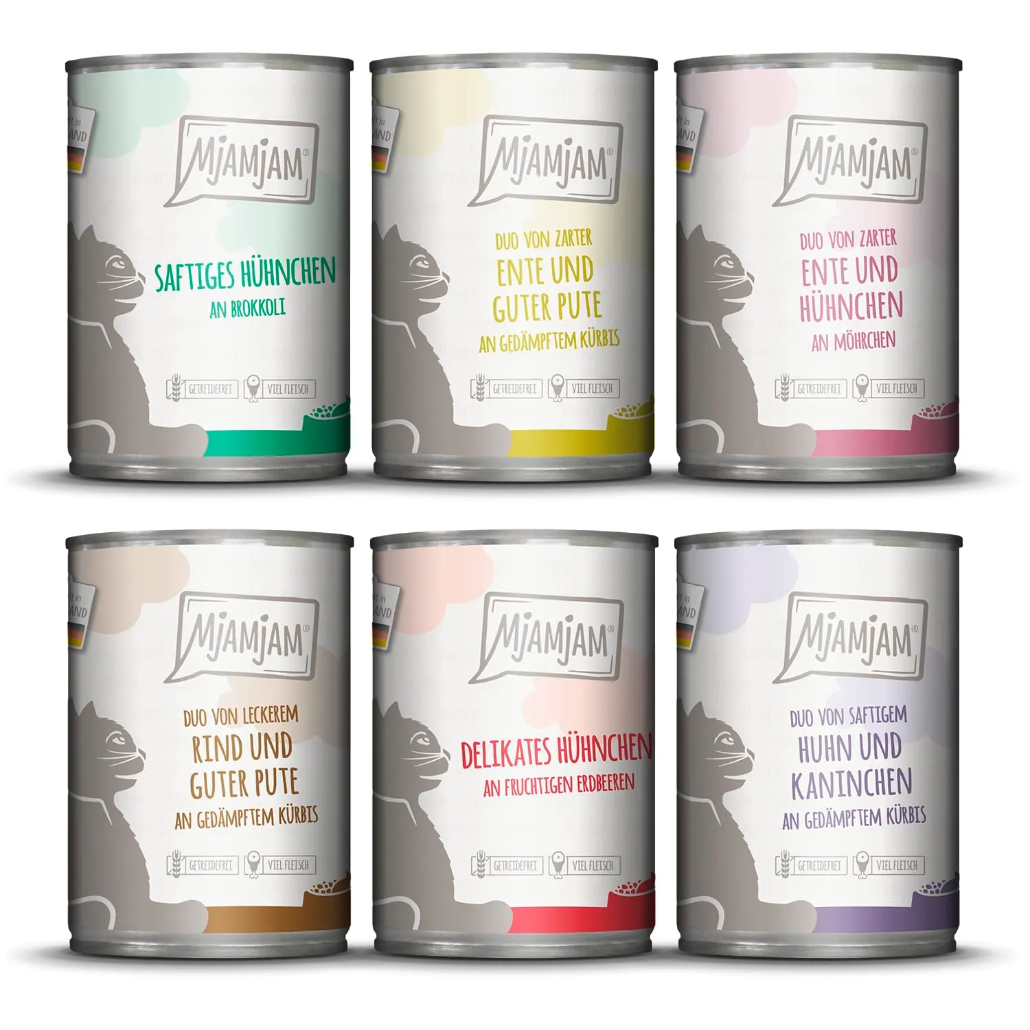 MjAMjAM - Cibo umido premium per gatti - Pacchetto misto 6 per il tuo gatto, confezione da 6 (6 x 400 g), senza cereali con carne extra - immagine 1