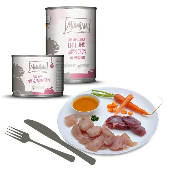 MjAMjAM - Cibo umido premium per gatti - Pacchetto misto 6 per il tuo gatto, confezione da 6 (6 x 400 g), senza cereali con carne extra - immagine 4