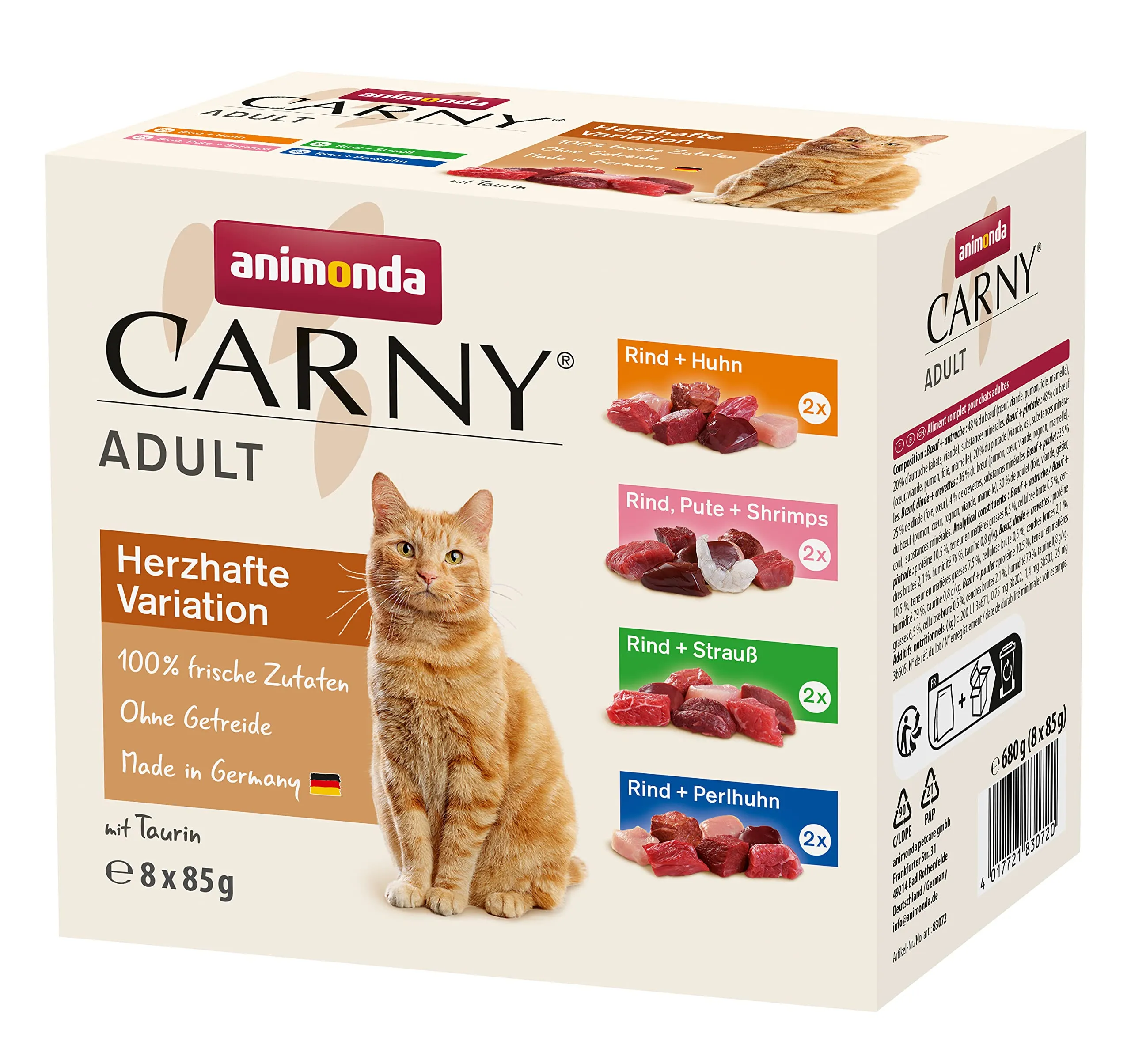 animonda Carny Adult, cibo umido per gatti, senza zucchero e senza cereali, Varietà Cuore Diversità della patria 8 x 85 g - immagine 1