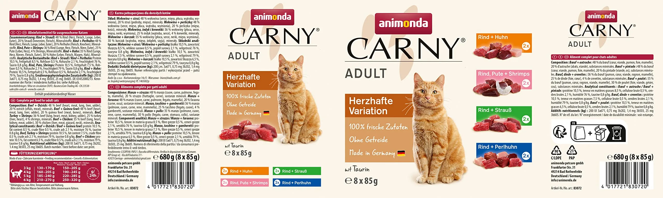 animonda Carny Adult, cibo umido per gatti, senza zucchero e senza cereali, Varietà Cuore Diversità della patria 8 x 85 g - immagine 8
