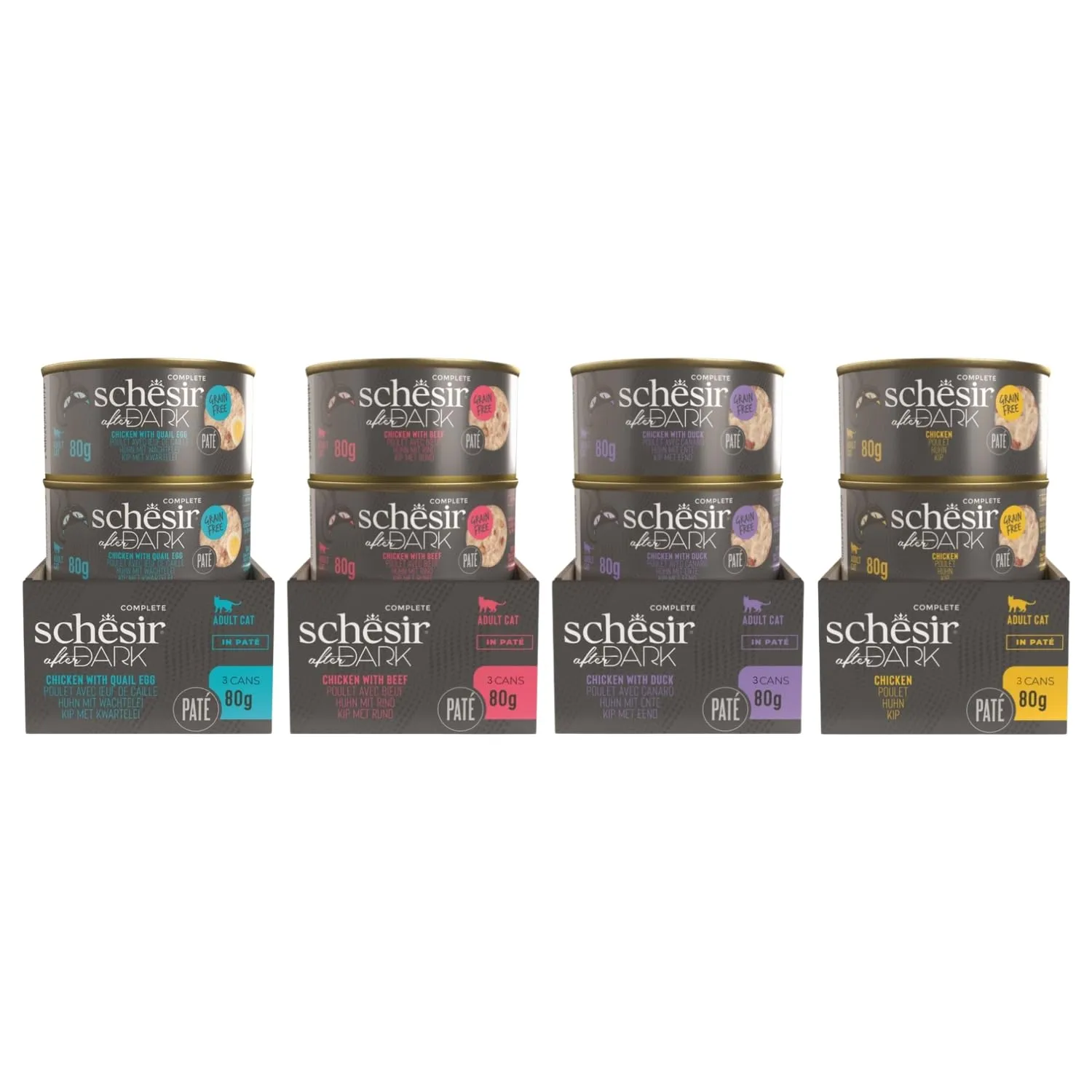 Schesir After Dark, Multigusto in Patè, Alimento Umido Completo per Gatti, in Lattina, Grain Free, Alto Contenuto di Proteine, Fonte di Idratazione, 12 x 80 g - immagine 3