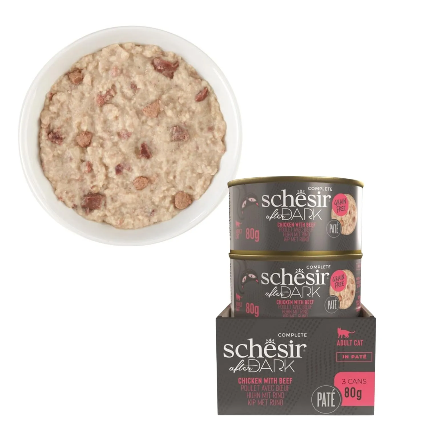 Schesir After Dark, Multigusto in Patè, Alimento Umido Completo per Gatti, in Lattina, Grain Free, Alto Contenuto di Proteine, Fonte di Idratazione, 12 x 80 g - immagine 5