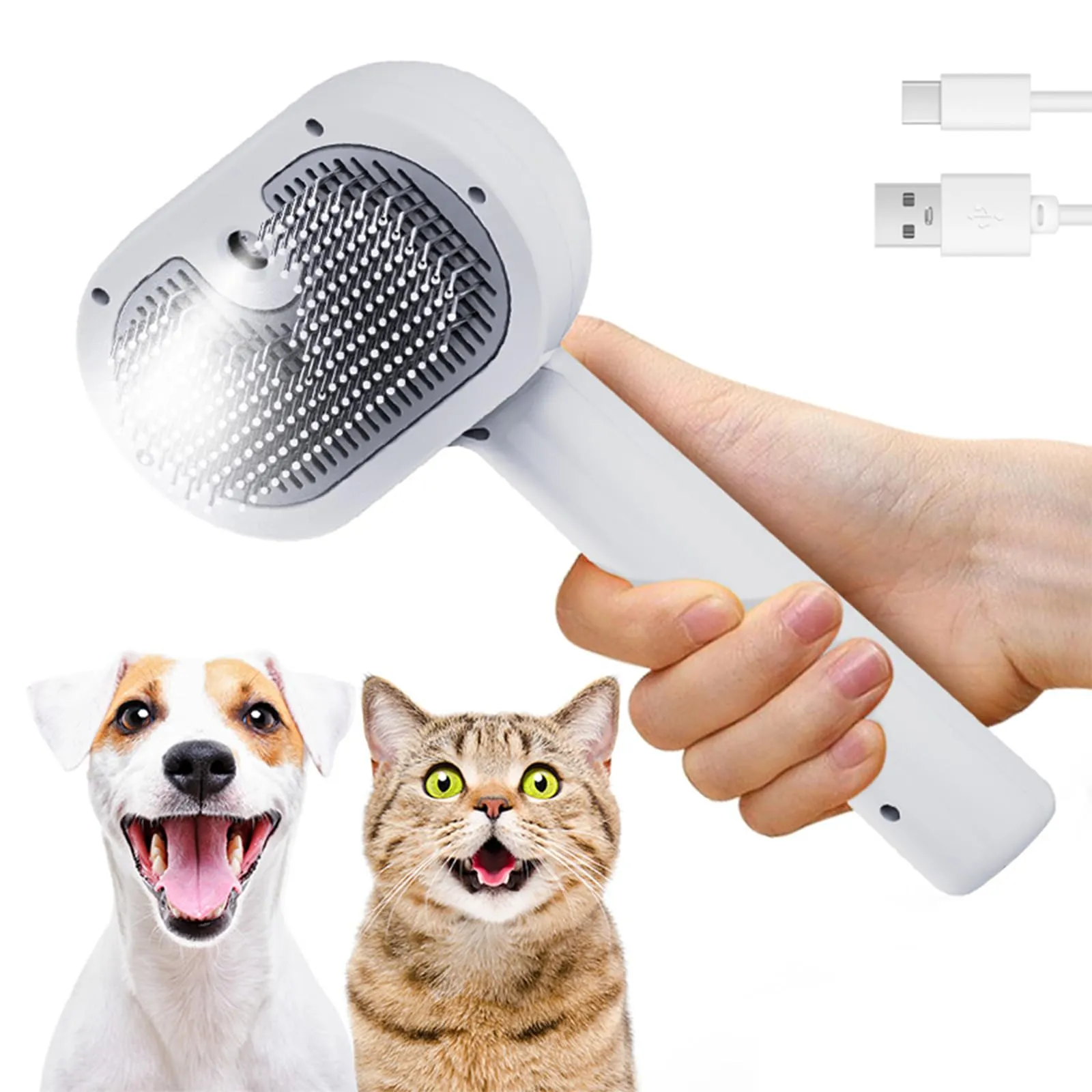 Steamy Cat Brush, 3 in 1 Spazzola a Vapore Per Gatti e Cani, Spazzola Elettrica per Pettine Massaggiante per Animali Domestici per massaggio,cura e depilazione - immagine 1
