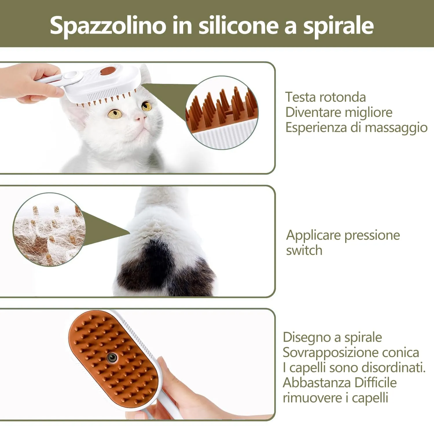 Spazzola a Vapore per Gatti e Cani, 5-In-1 Multifunzionale Spazzola per la Cura Degli Animali Domestici con Ricaricabile, Vaporosa per Gatti Capelli Lunghi/Corti, Bianco - immagine 2