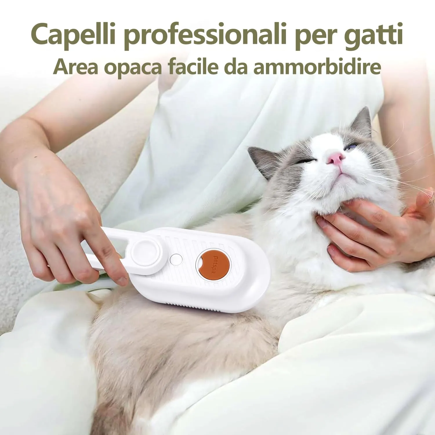 Spazzola a Vapore per Gatti e Cani, 5-In-1 Multifunzionale Spazzola per la Cura Degli Animali Domestici con Ricaricabile, Vaporosa per Gatti Capelli Lunghi/Corti, Bianco - immagine 3