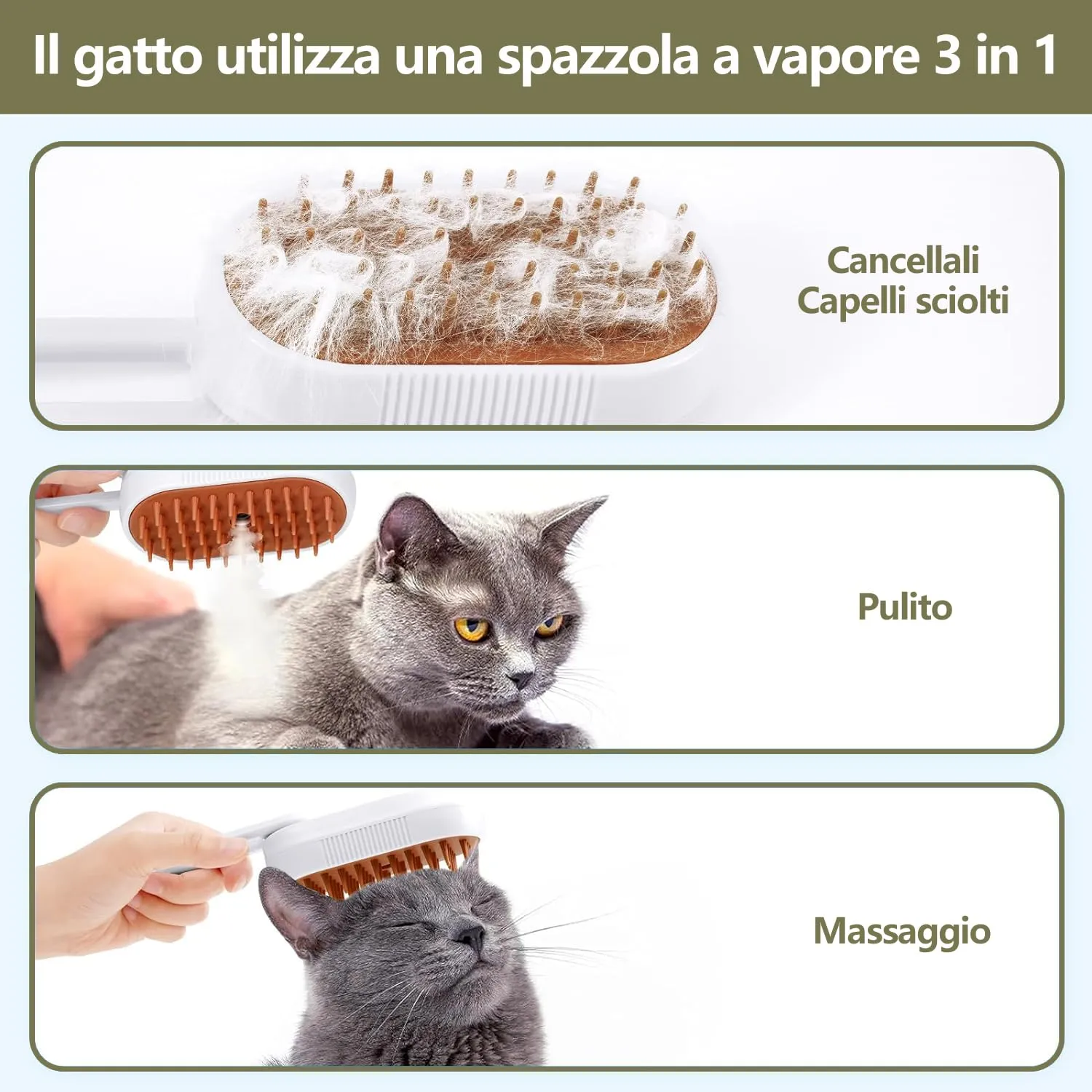 Spazzola a Vapore per Gatti e Cani, 5-In-1 Multifunzionale Spazzola per la Cura Degli Animali Domestici con Ricaricabile, Vaporosa per Gatti Capelli Lunghi/Corti, Bianco - immagine 5