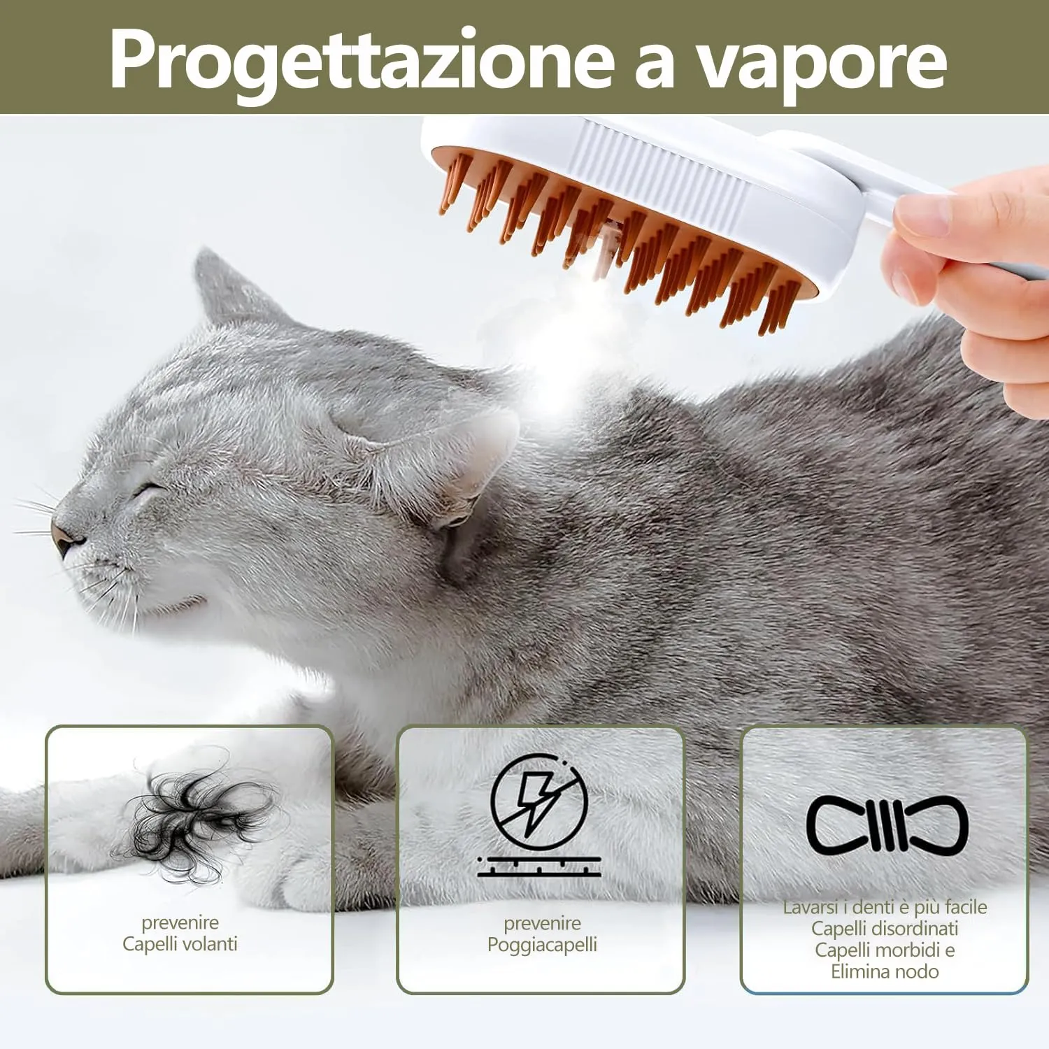 Spazzola a Vapore per Gatti e Cani, 5-In-1 Multifunzionale Spazzola per la Cura Degli Animali Domestici con Ricaricabile, Vaporosa per Gatti Capelli Lunghi/Corti, Bianco - immagine 6