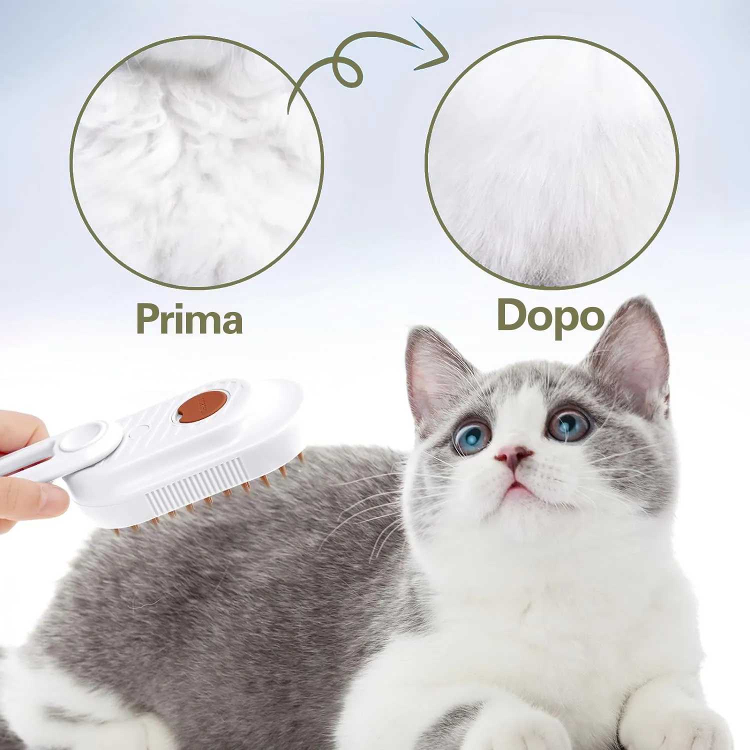 Spazzola a Vapore per Gatti e Cani, 5-In-1 Multifunzionale Spazzola per la Cura Degli Animali Domestici con Ricaricabile, Vaporosa per Gatti Capelli Lunghi/Corti, Bianco - immagine 7