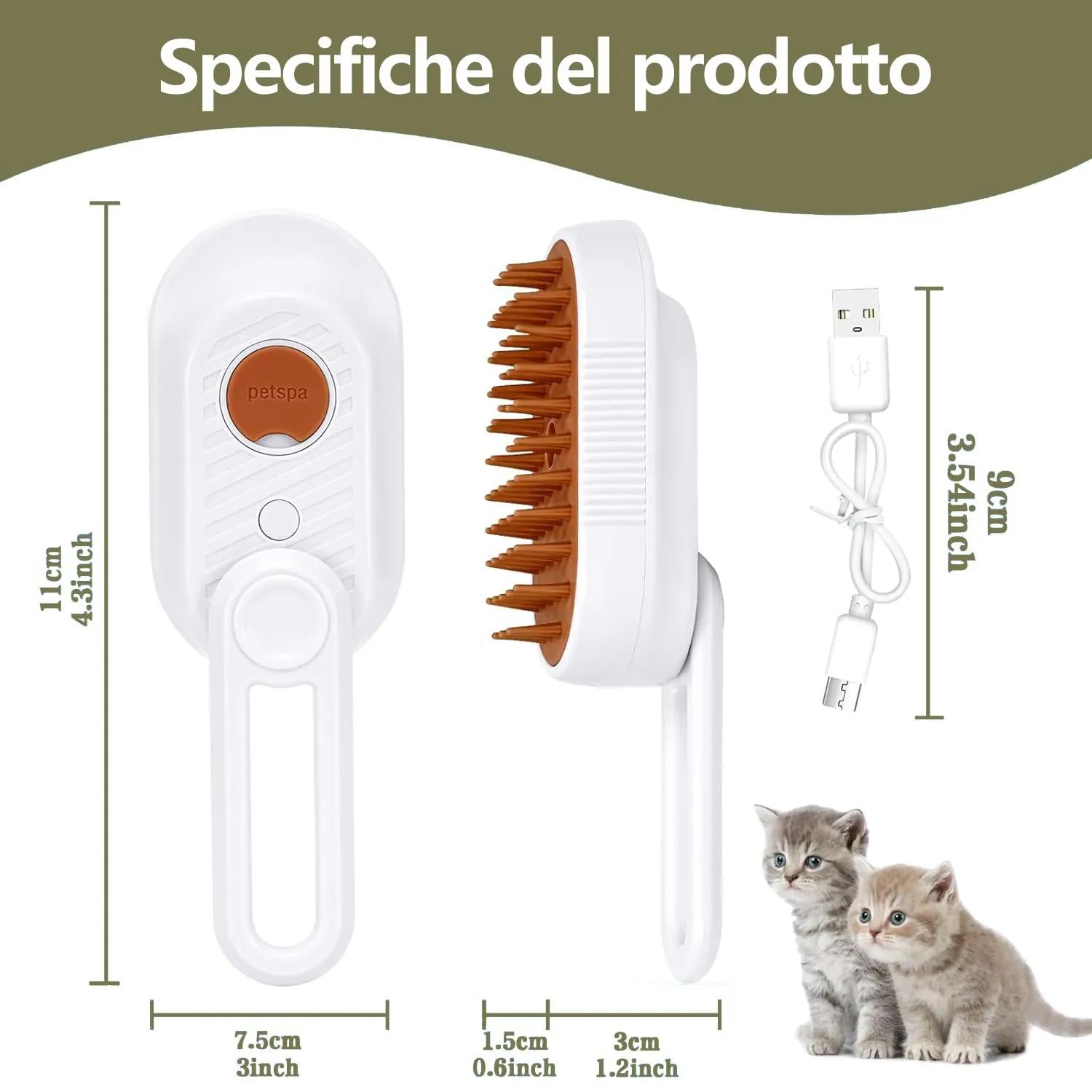Spazzola a Vapore per Gatti e Cani, 5-In-1 Multifunzionale Spazzola per la Cura Degli Animali Domestici con Ricaricabile, Vaporosa per Gatti Capelli Lunghi/Corti, Bianco - immagine 8