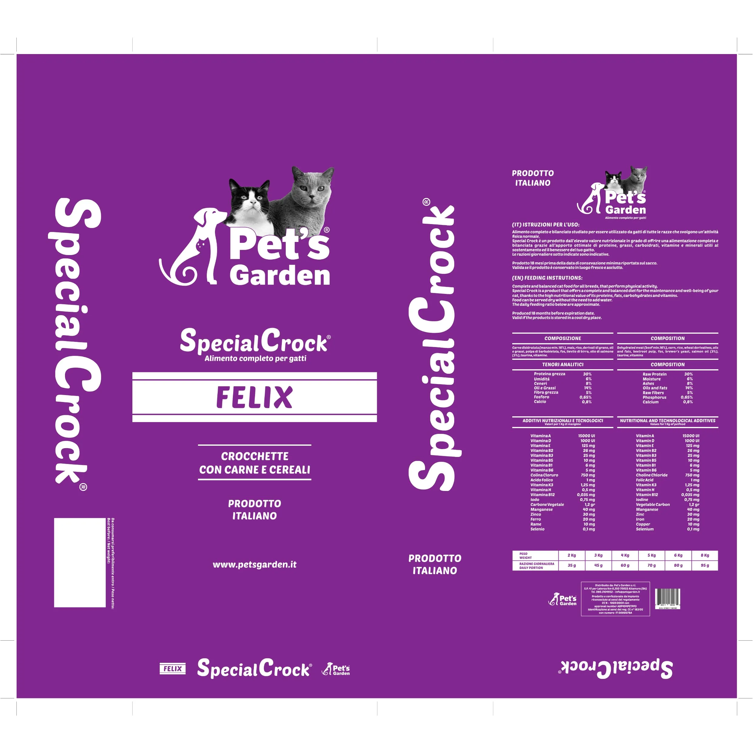 Pet's Garden Special Crock Felix, Crocchette con Carne, Alimento Completo per Gatti, 20 kg, Prodotto Italiano - immagine 5