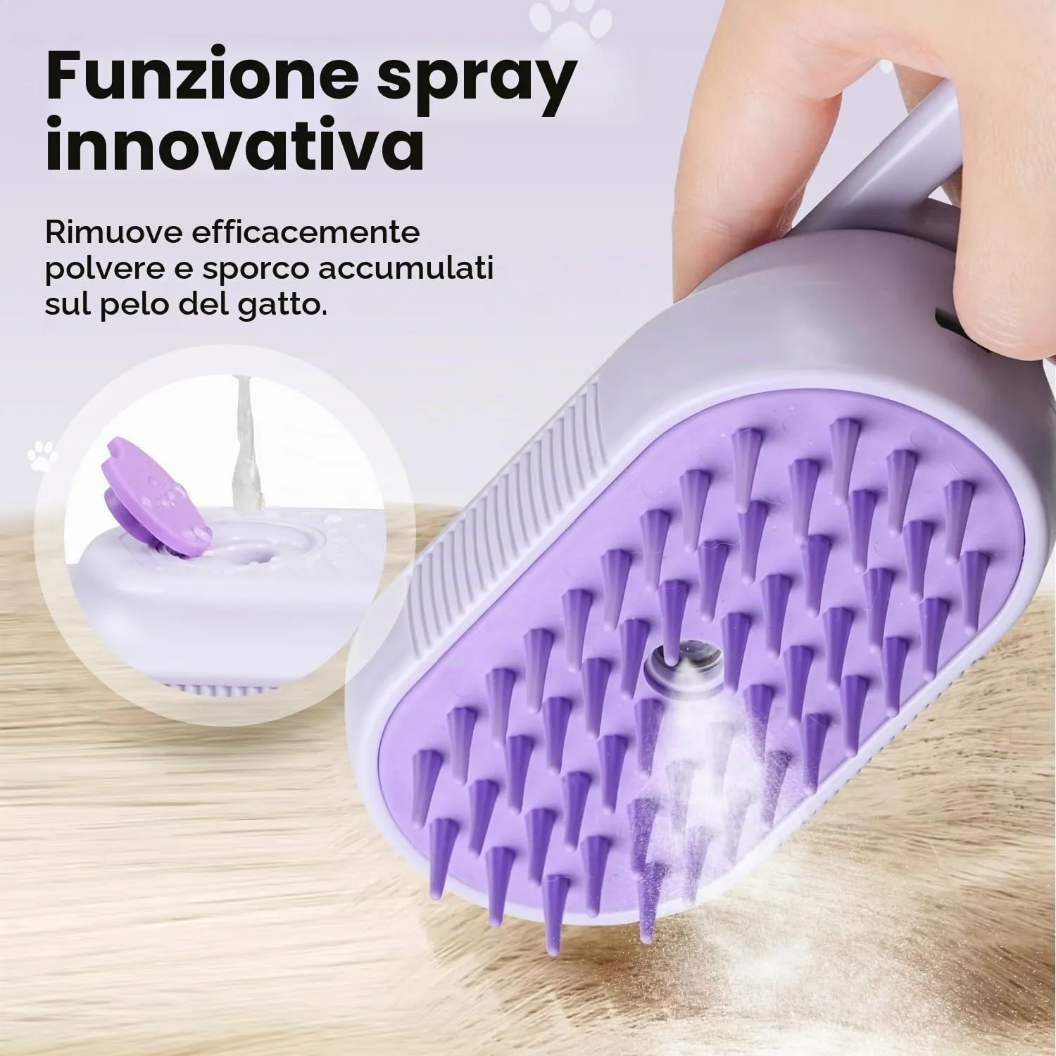 Spazzola a Vapore per Gatti e Cani, 5-In-1 Multifunzionale Spazzola per la Cura Degli Animali Domestici con Ricaricabile, Vaporosa per Gatti Capelli Lunghi/Corti, Viola - immagine 3