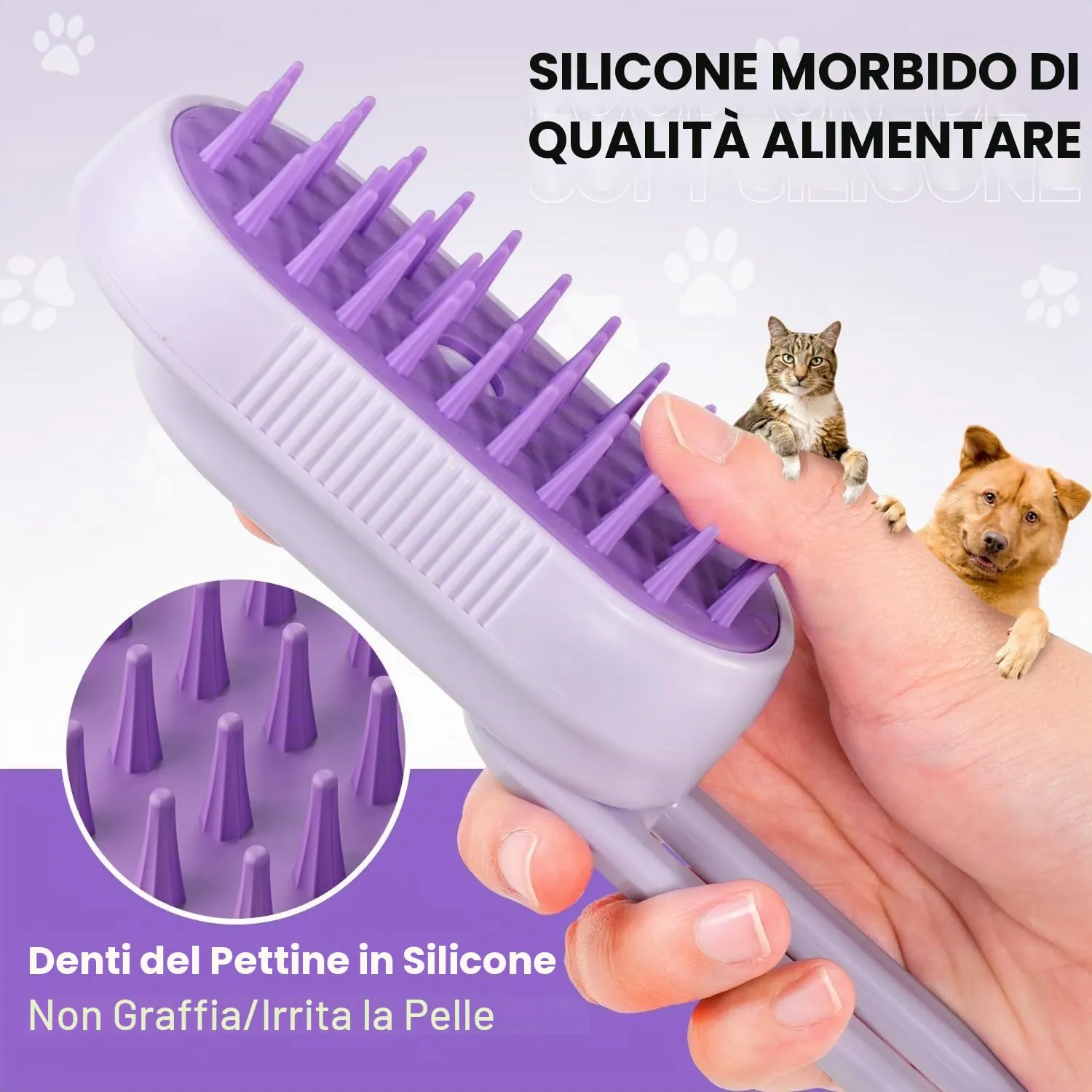 Spazzola a Vapore per Gatti e Cani, 5-In-1 Multifunzionale Spazzola per la Cura Degli Animali Domestici con Ricaricabile, Vaporosa per Gatti Capelli Lunghi/Corti, Viola - immagine 4