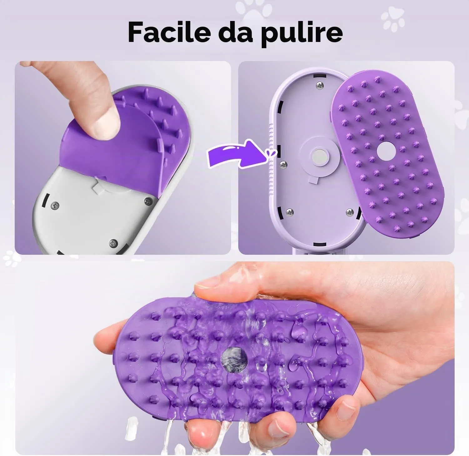 Spazzola a Vapore per Gatti e Cani, 5-In-1 Multifunzionale Spazzola per la Cura Degli Animali Domestici con Ricaricabile, Vaporosa per Gatti Capelli Lunghi/Corti, Viola - immagine 5