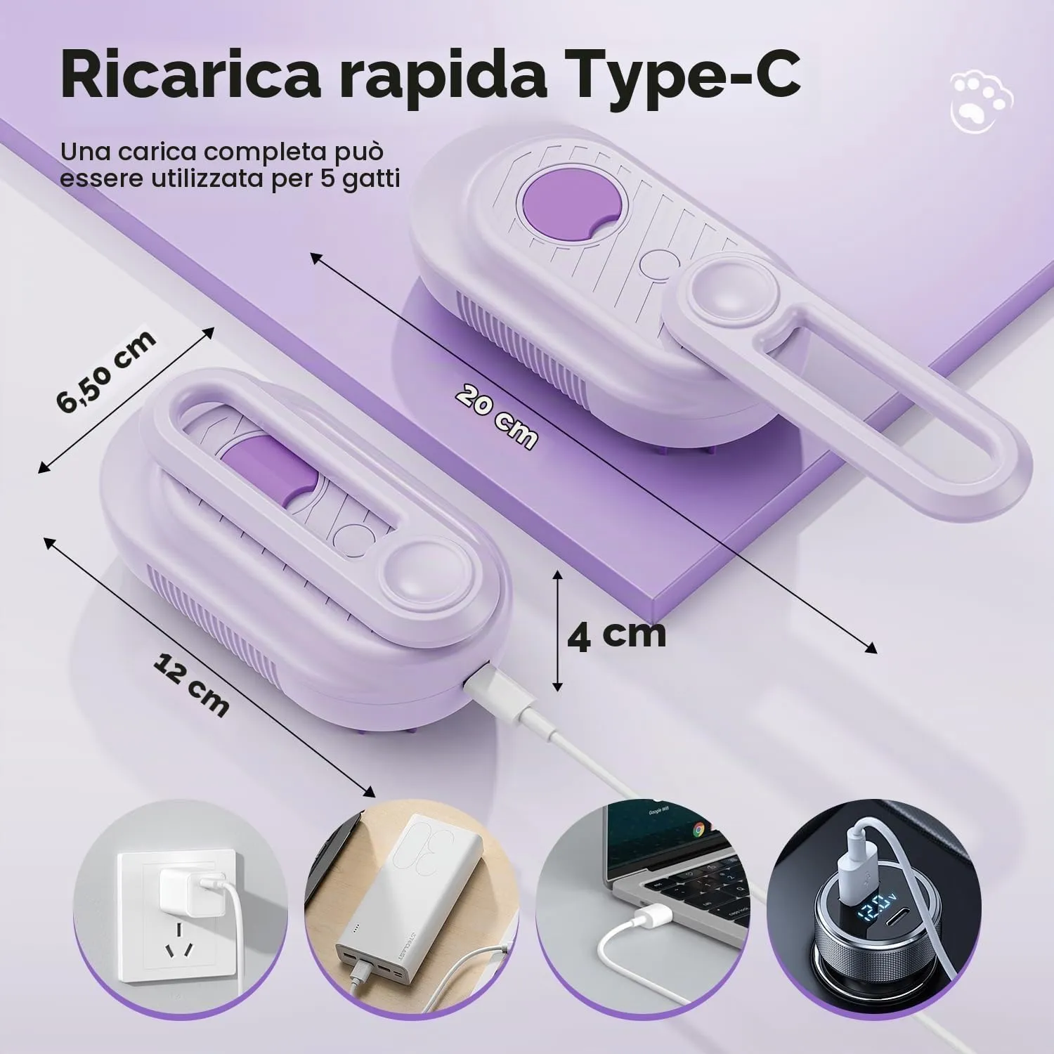 Spazzola a Vapore per Gatti e Cani, 5-In-1 Multifunzionale Spazzola per la Cura Degli Animali Domestici con Ricaricabile, Vaporosa per Gatti Capelli Lunghi/Corti, Viola - immagine 6