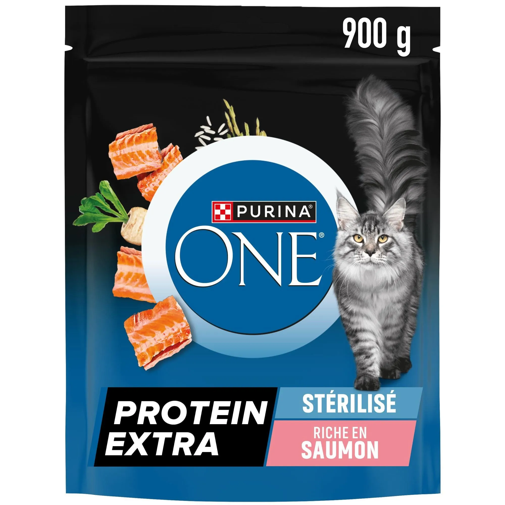 PURINA ONE | Protein Extra | Crocchette Speciali per Gatto Adulto Sterilizzato | Alto Contenuto di Proteine e Aminoacidi per Aiutare a Sviluppare e Mantenere Muscoli Forti | Salmone | Sacco | 900g - immagine 1