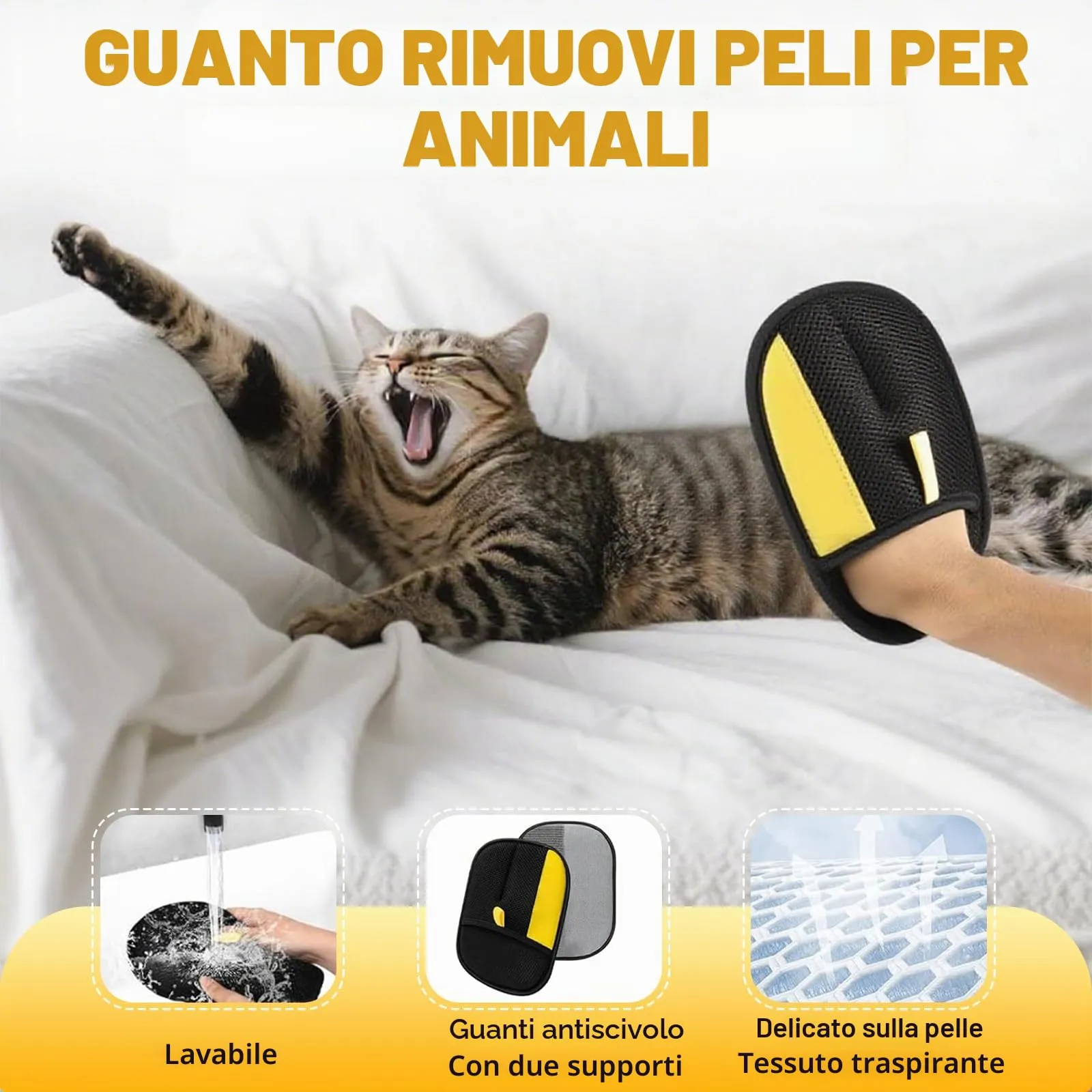 ELYCO Guanto Rimuovi Peli Animali, Pet Hair Remover Elettrostatico, Guanto Peli Gatto Cane per Vestiti, Divani, Tappeti, Riutilizzabile e Lavabile, 2 Pcs - immagine 7