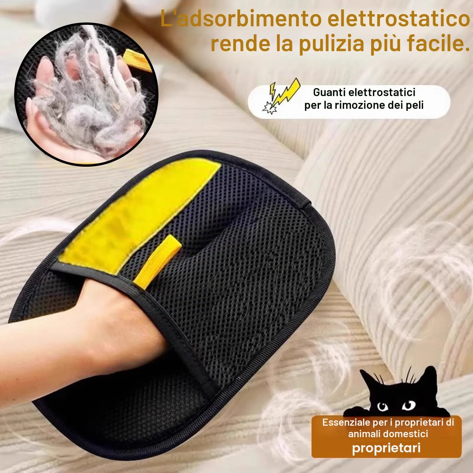 ELYCO Guanto Rimuovi Peli Animali, Pet Hair Remover Elettrostatico, Guanto Peli Gatto Cane per Vestiti, Divani, Tappeti, Riutilizzabile e Lavabile, 1 Pcs - immagine 4