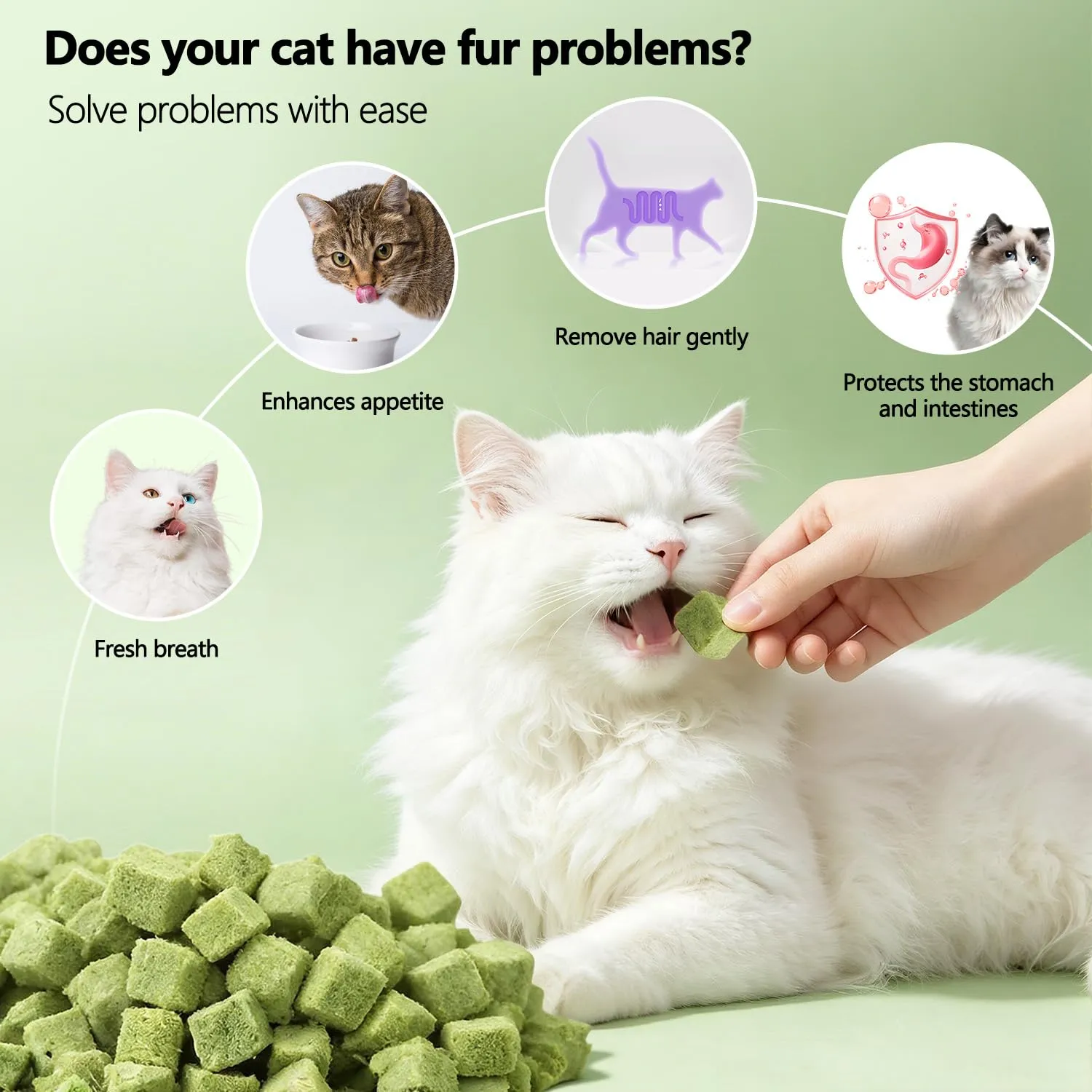 Snack di Erba per Gatti 150g, Cereali di Erba per Gatti Congelati, Snack Naturali per la Rimozione delle Palle di Pelo e la Cura dei Denti - immagine 3