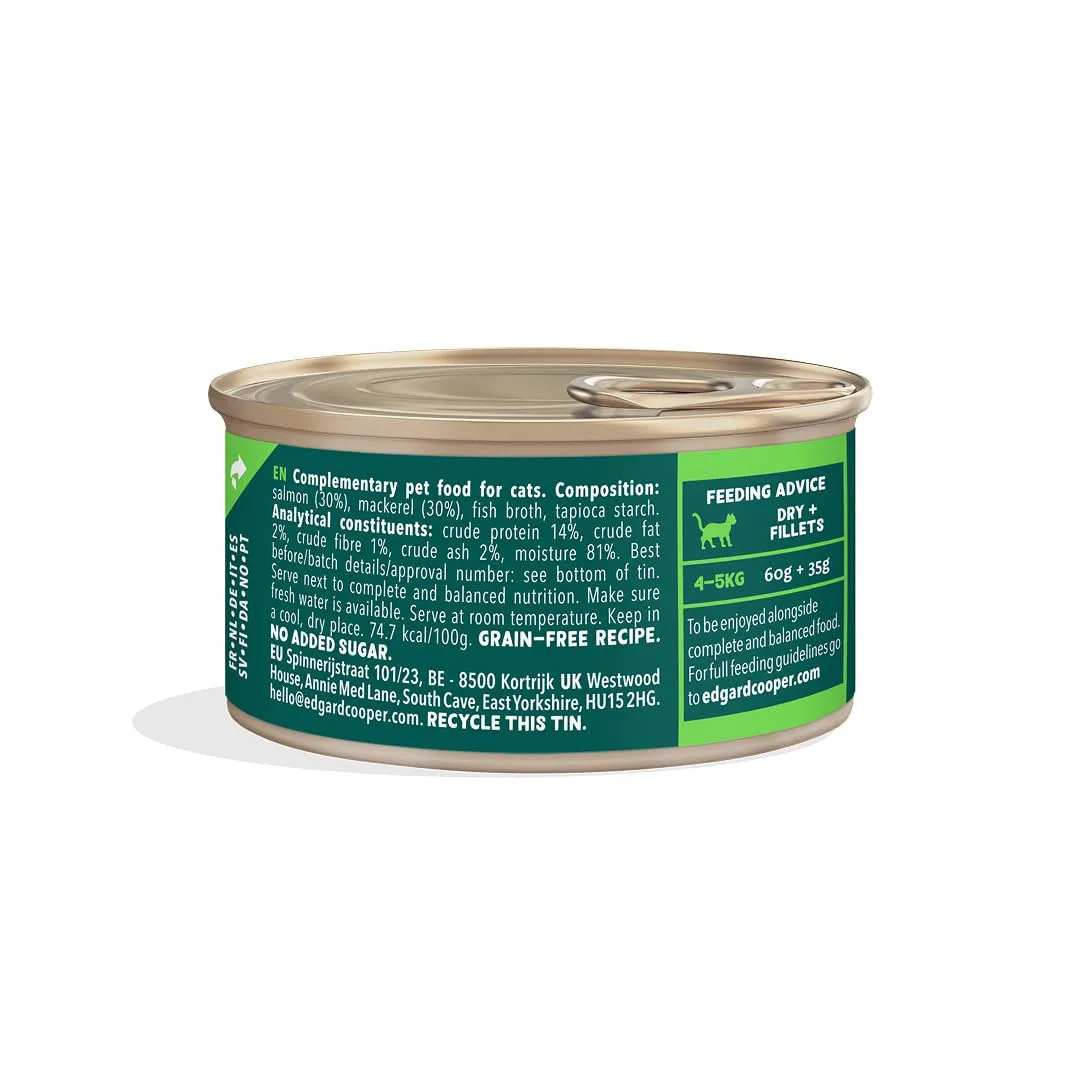 Edgard & Cooper Cibo Umido per Gatti, Sfilaccetti in Brodo, Salmone & Sgombro 24 x 70g, Cibo per Gatti Senza Cereali, Ingredienti Naturali, Anche per Gatti Sterilizzati, No Zuccheri Aggiunti - immagine 2