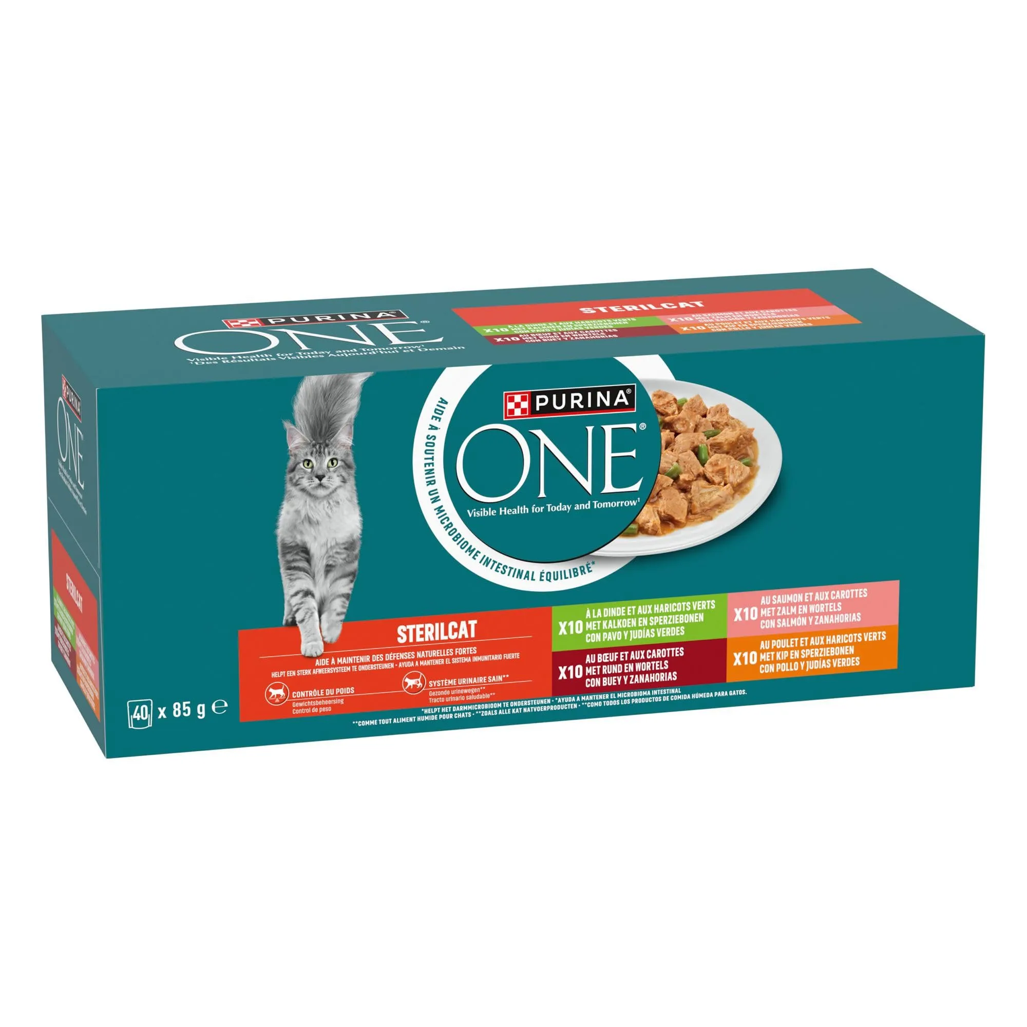 Purina ONE Bifensis - Cibo umido per gatti adulti sterilizzato con salmone e carote, 40 bustine da 85 g - immagine 3