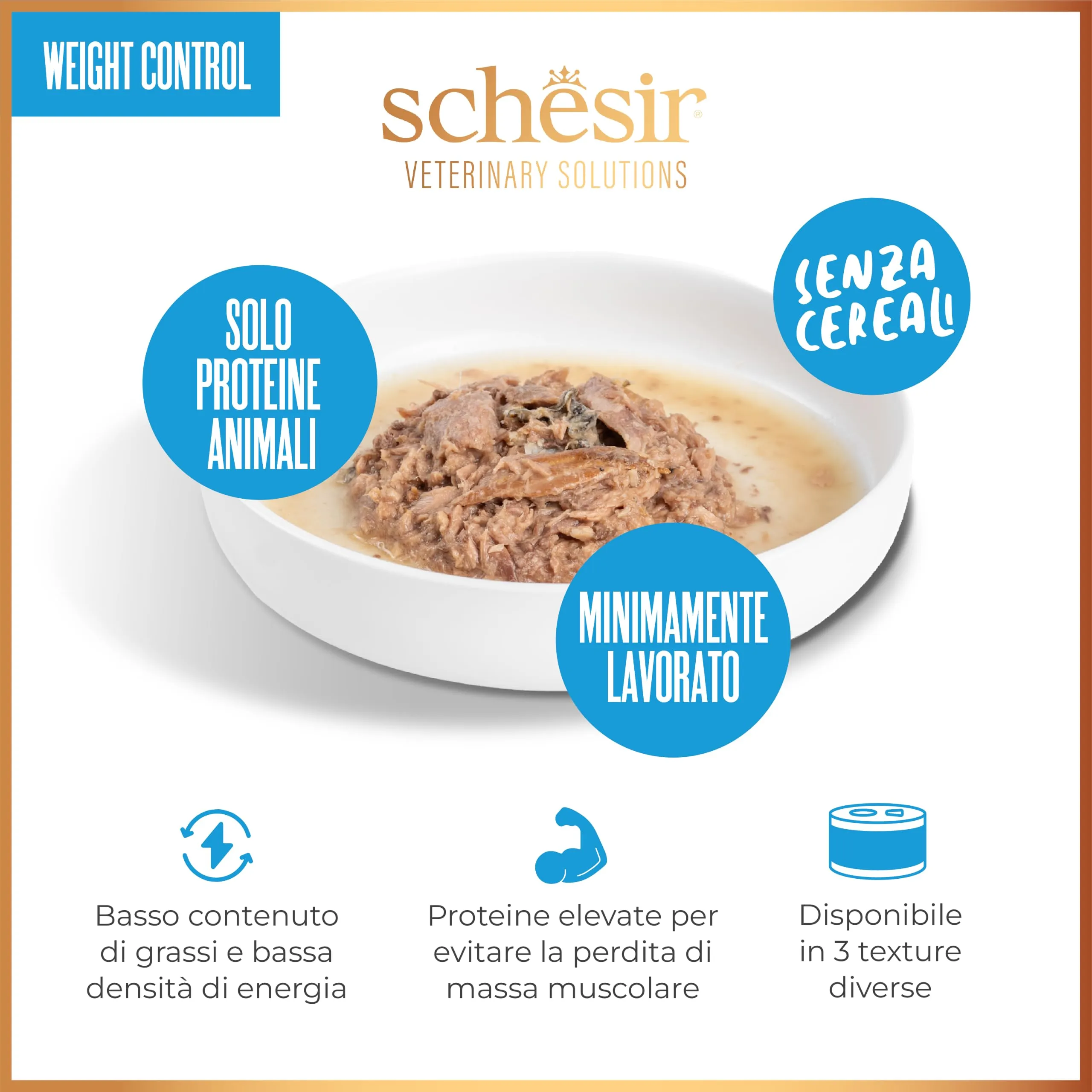 Schesir Veterinary Solutions Weight Control, Fiocchi Tonnetto con Merluzzo, Alimento Umido Dietetico per Gatti Adulti, Riduzione dell'Eccesso di Peso Corporeo, 8 x 80 g - immagine 3