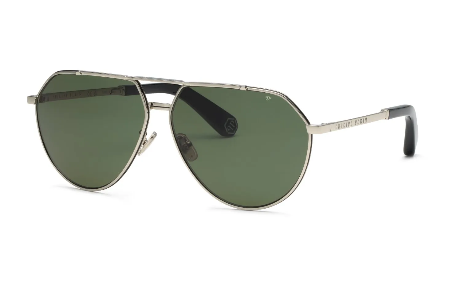 Philipp Plein SPP007V PLEIN SIGNATURE 583V Occhiali da sole Metallo Palladio Verde Geometrica Normale - immagine 1