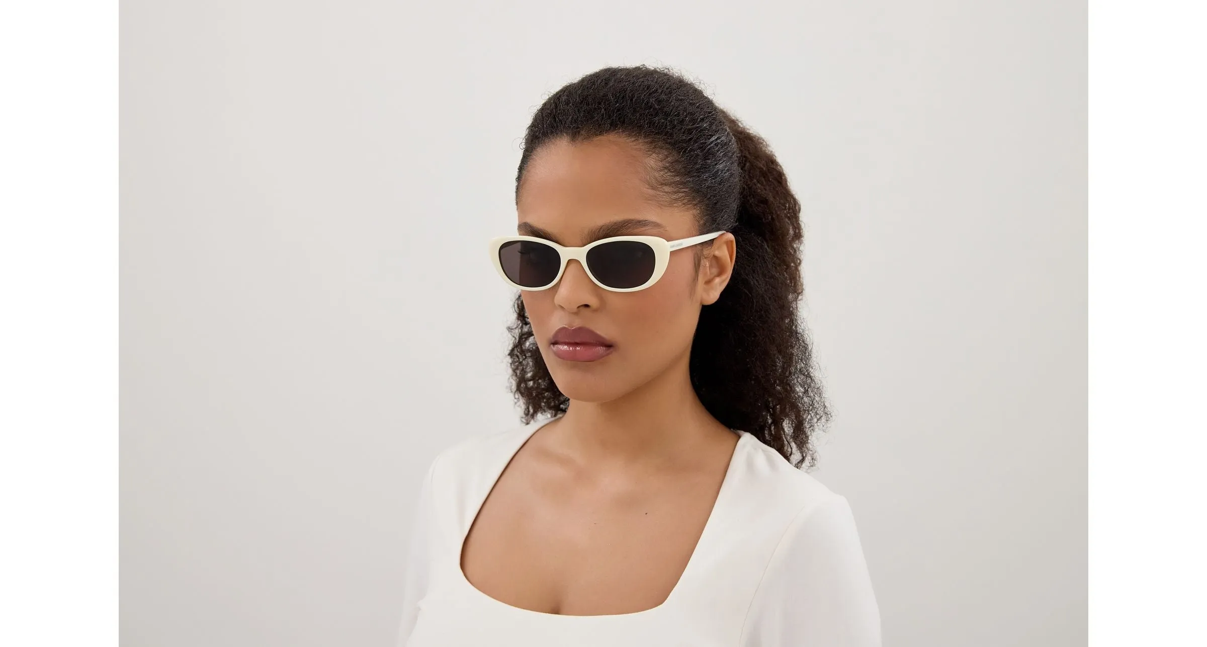 SAINT LAURENT SL 822 004 Occhiali da sole Acetato Avorio Nero Cat Eye - immagine 4
